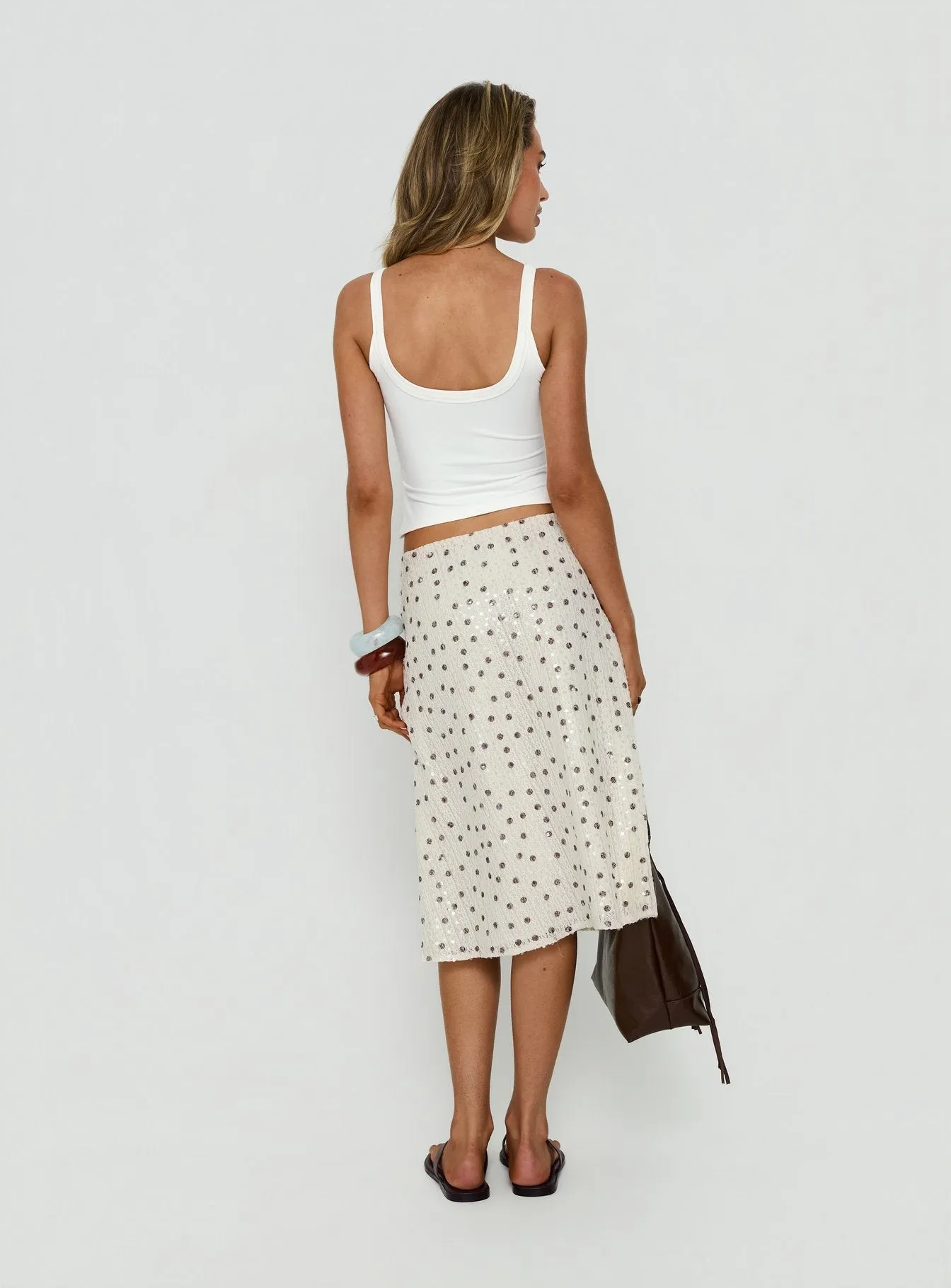 Olila Sequin Midi Skirt White Polka Dot sold by Princess Polly product image thumbnail 5