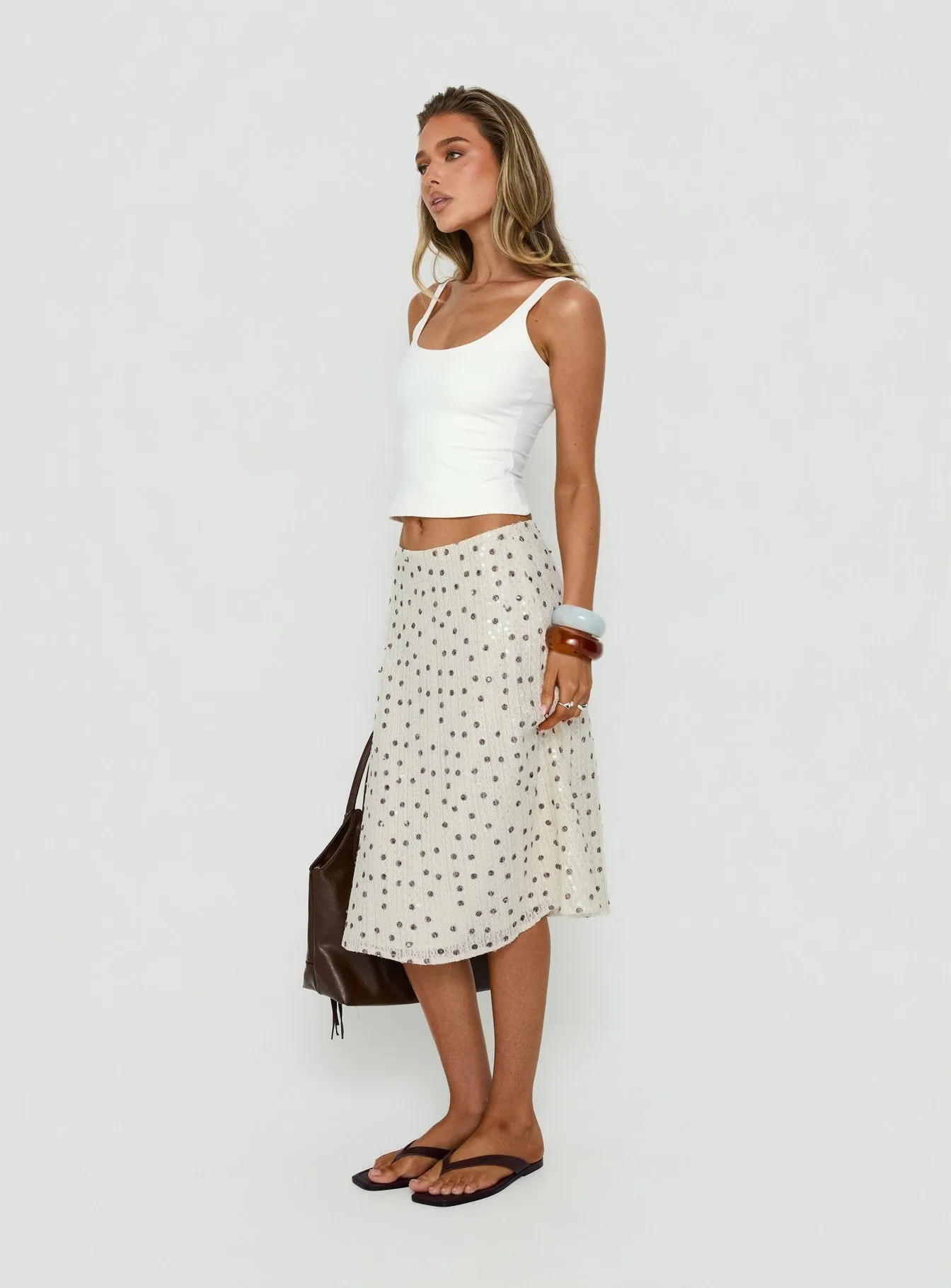 Olila Sequin Midi Skirt White Polka Dot sold by Princess Polly product image thumbnail 4