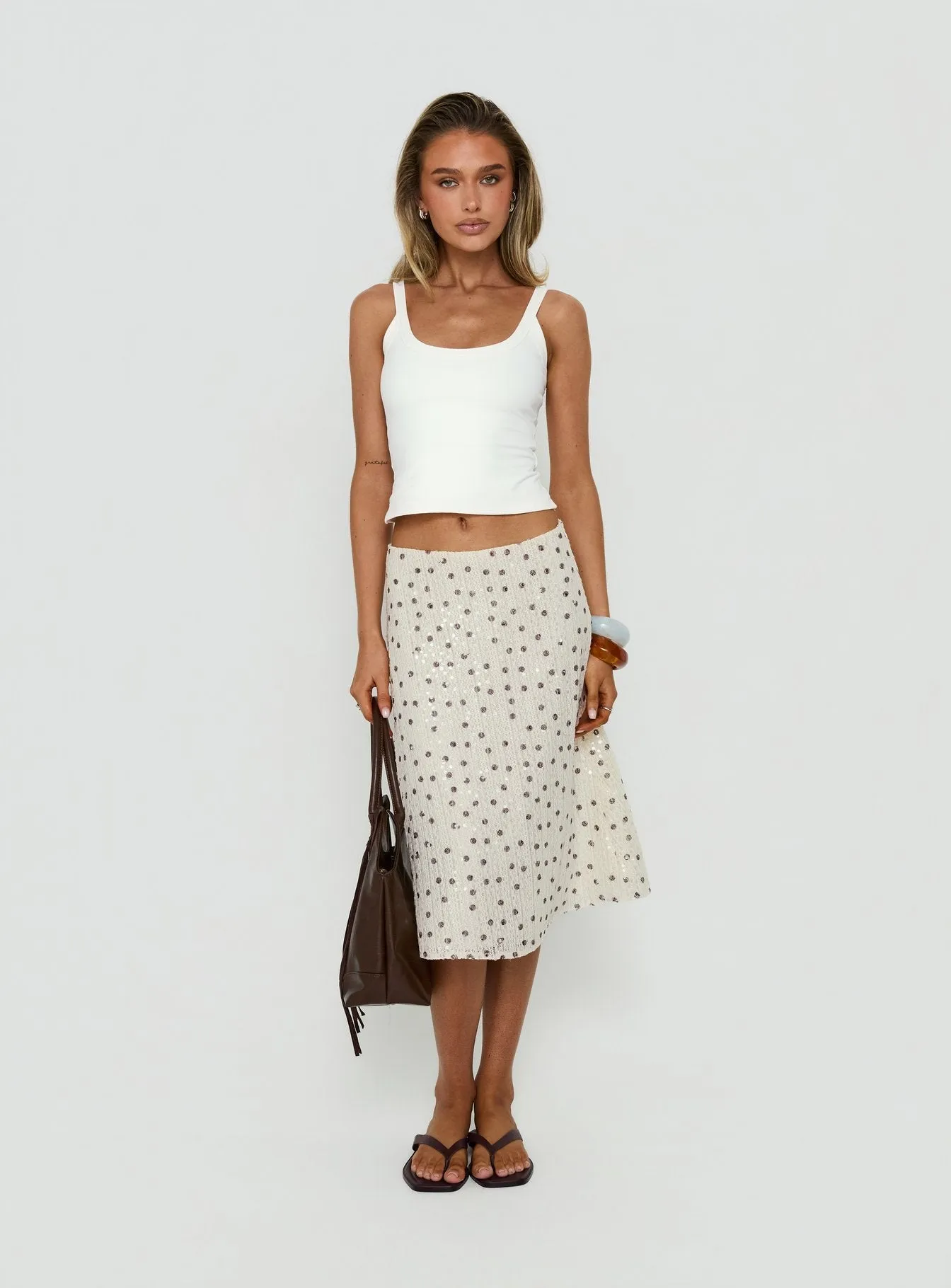 Olila Sequin Midi Skirt White Polka Dot sold by Princess Polly product image thumbnail 2