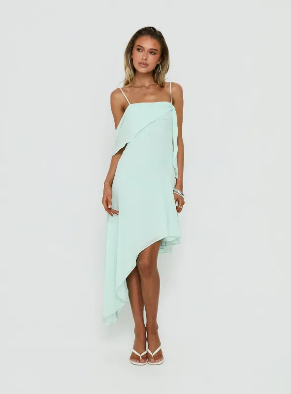 Massey Bust Draping Low Back Midi Dress Aqua made by Princess Polly