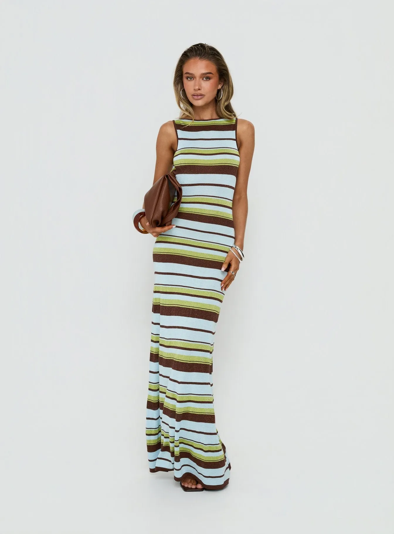 Saedee Knit Low Back Maxi Dress Multi Stripe sold by Princess Polly product image thumbnail 2