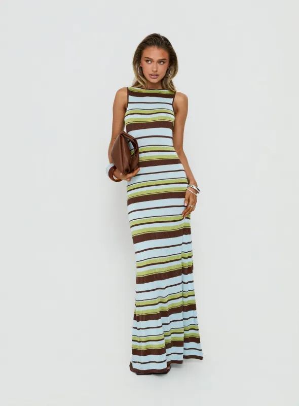 Saedee Knit Low Back Maxi Dress Multi Stripe made by Princess Polly