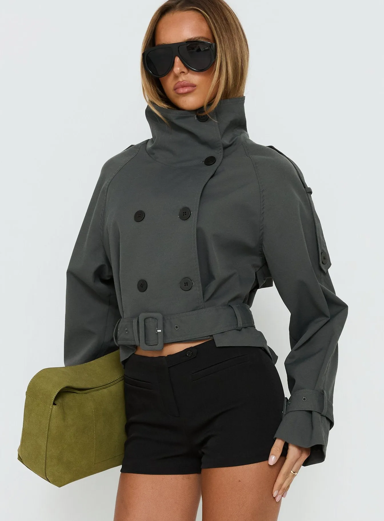 Blanc Cropped Trench Coat Olive sold by Princess Polly product image thumbnail 4