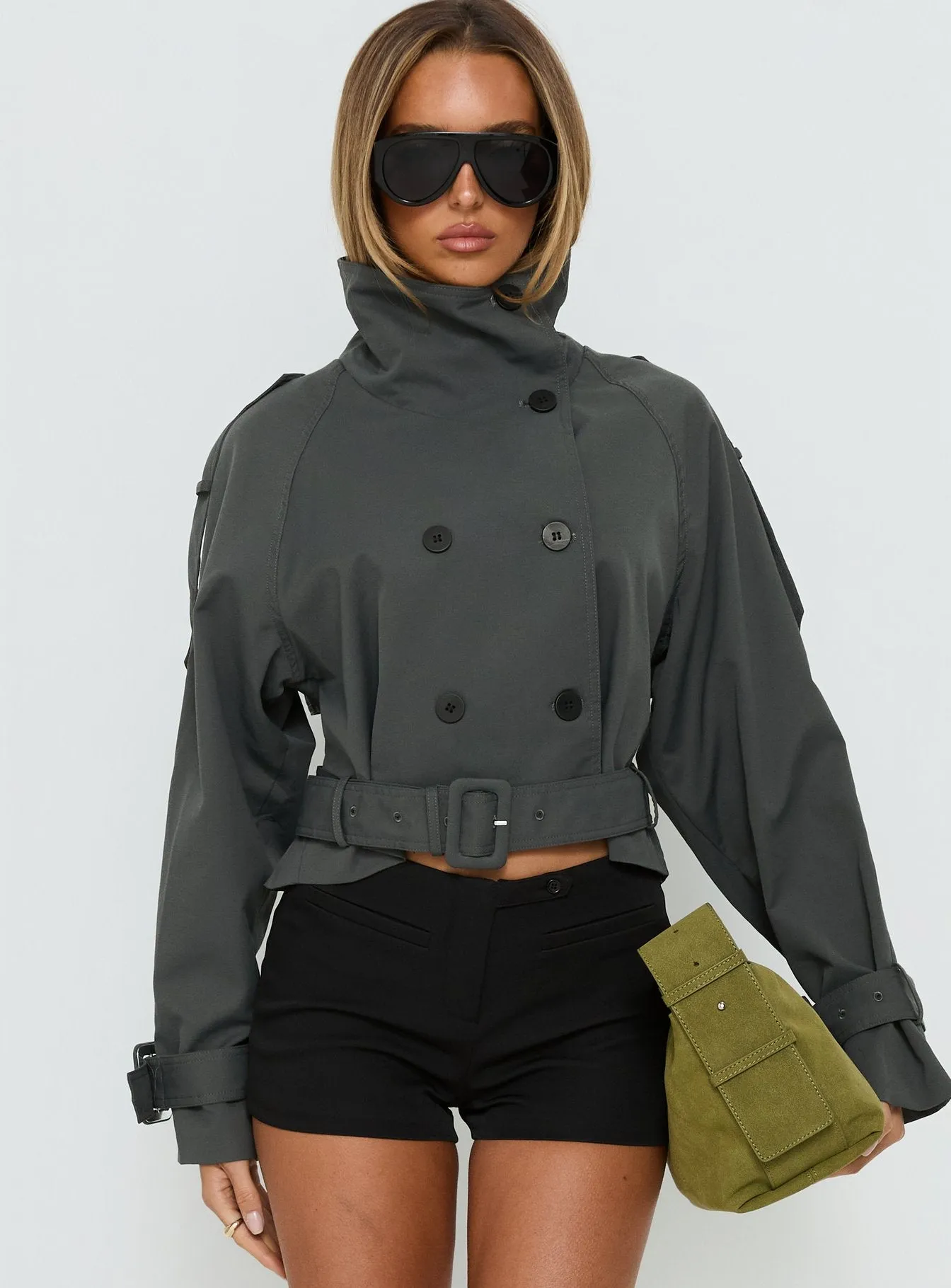 Blanc Cropped Trench Coat Olive sold by Princess Polly product image thumbnail 2