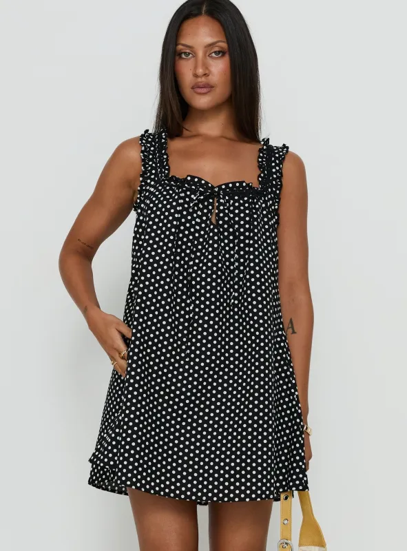 Swing Mini Dress Black Polka Dot made by Princess Polly