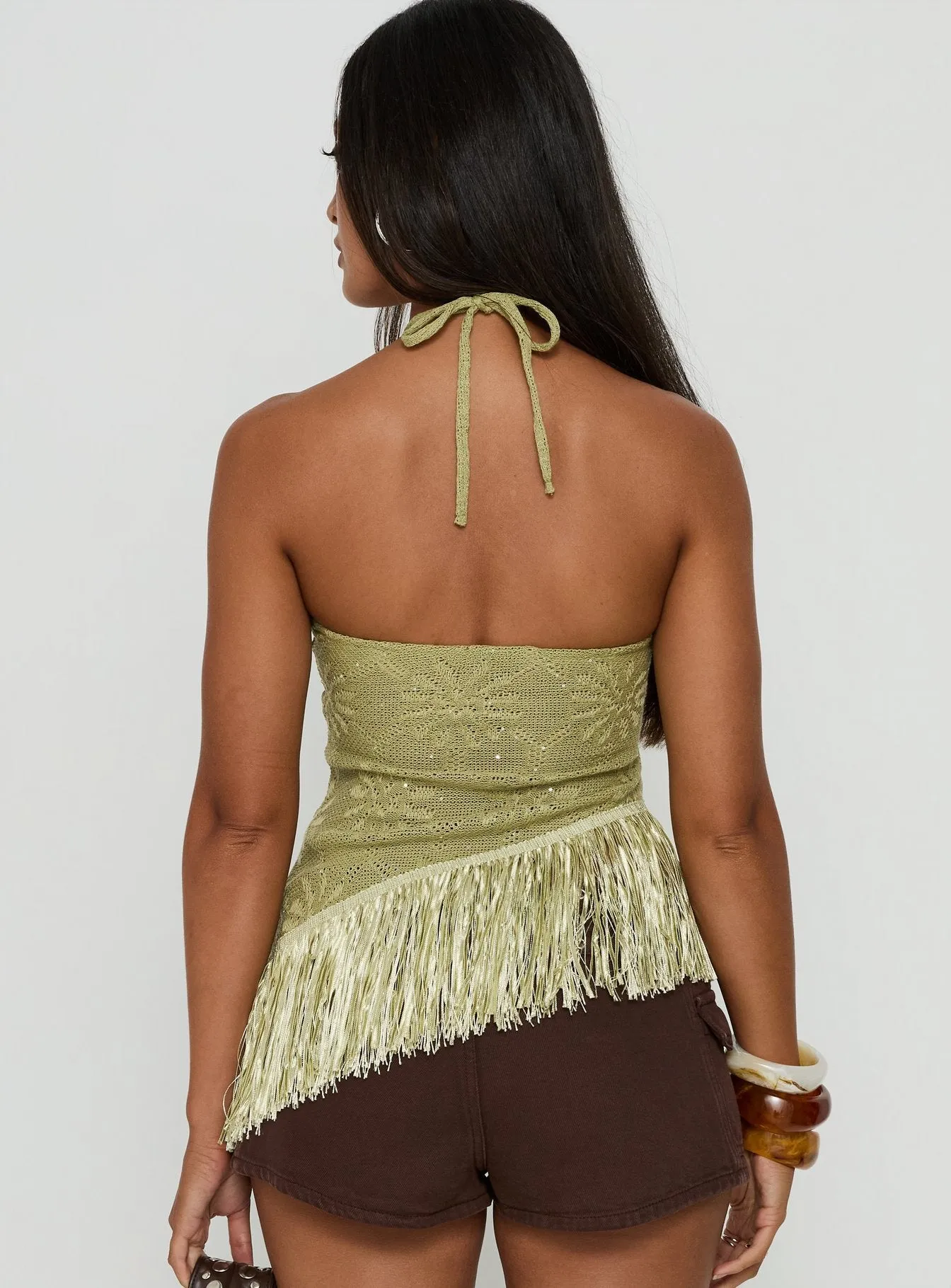 Masina Arrowneck Fringe Detail Top Green sold by Princess Polly product image thumbnail 5