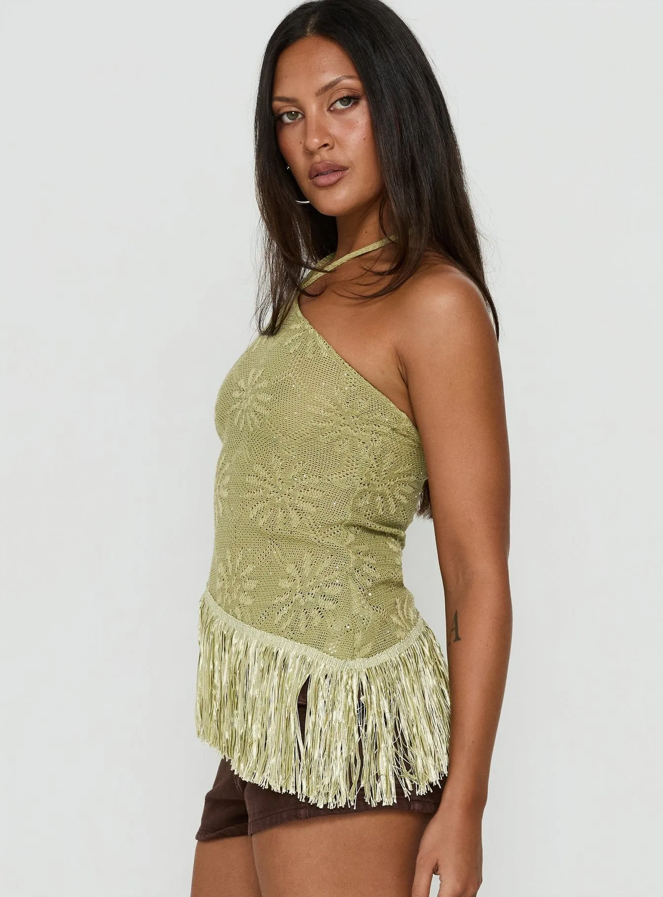 Masina Arrowneck Fringe Detail Top Green sold by Princess Polly product image thumbnail 4