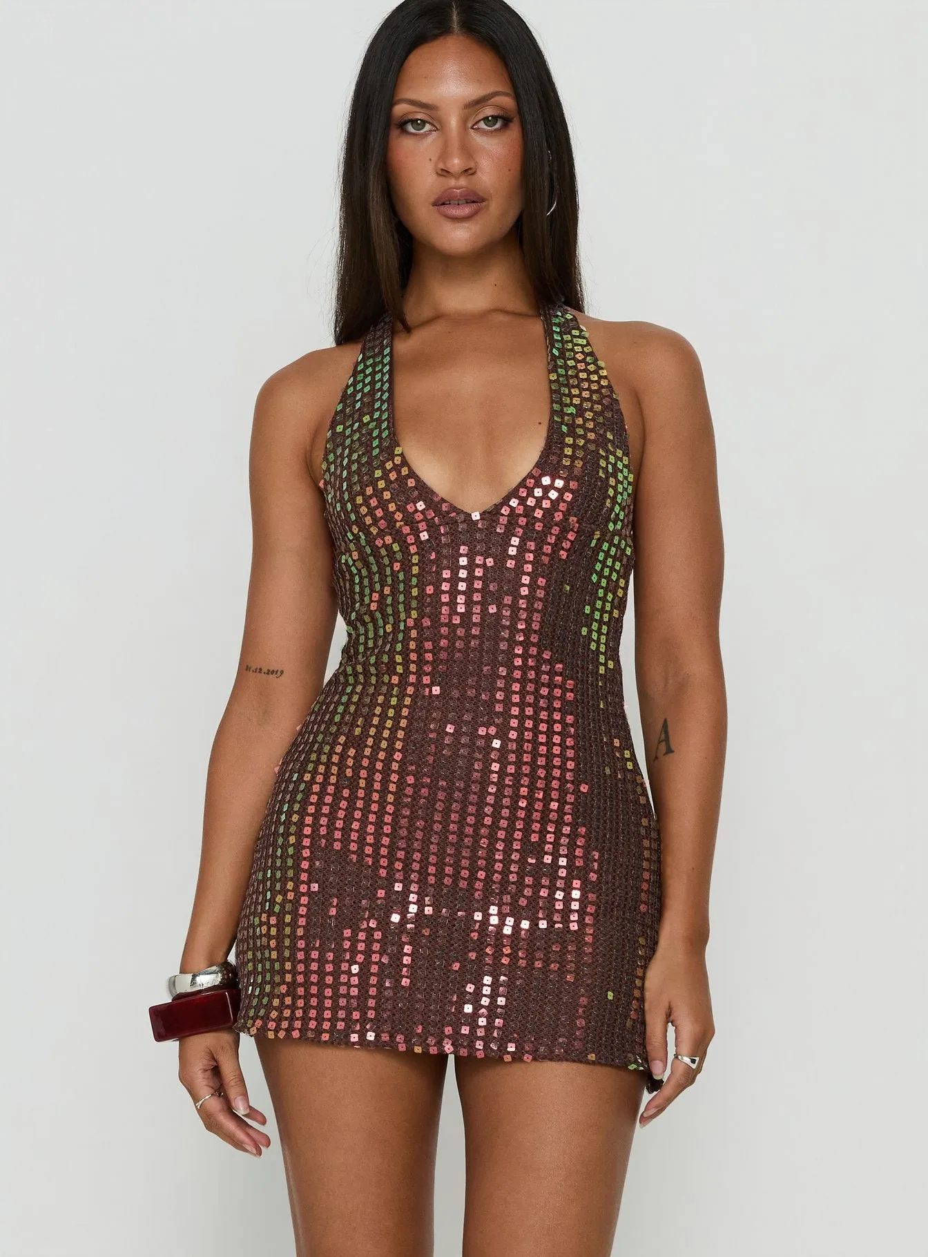Codamo Mini Dress Dark Brown Shimmer sold by Princess Polly product image thumbnail 2