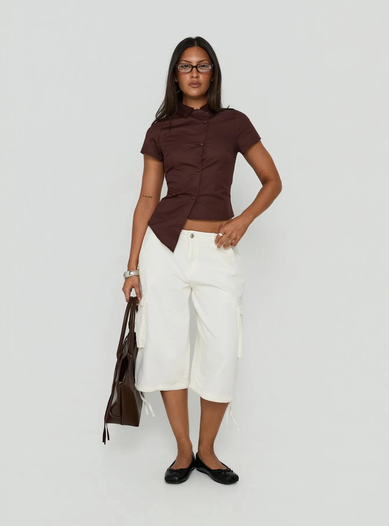 Hudsen Longline Cargo Shorts Cream sold by Princess Polly product image thumbnail 2