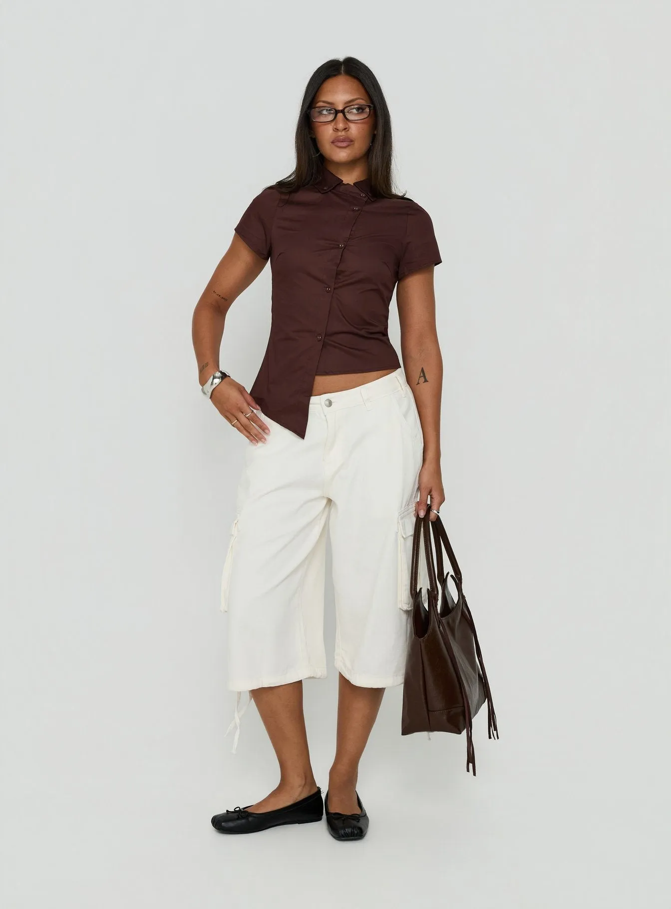 Hudsen Longline Cargo Shorts Cream sold by Princess Polly product image thumbnail 3