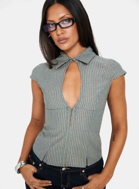 Yalanda Cut Out Collared Top Multi Stripe made by Princess Polly