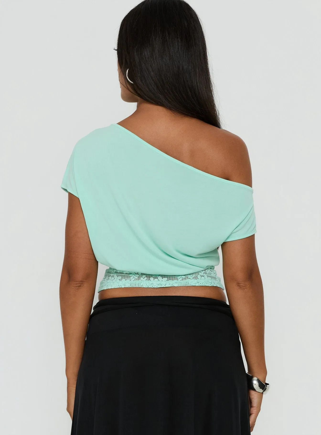 Marienna One Shoulder Lace Top Turquoise sold by Princess Polly product image thumbnail 4