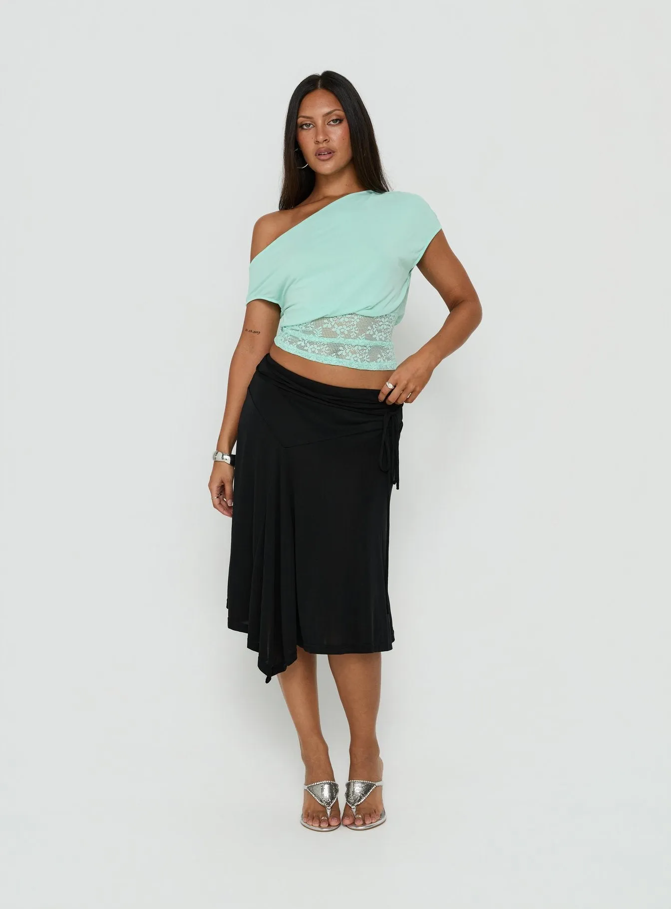 Marienna One Shoulder Lace Top Turquoise sold by Princess Polly product image thumbnail 2