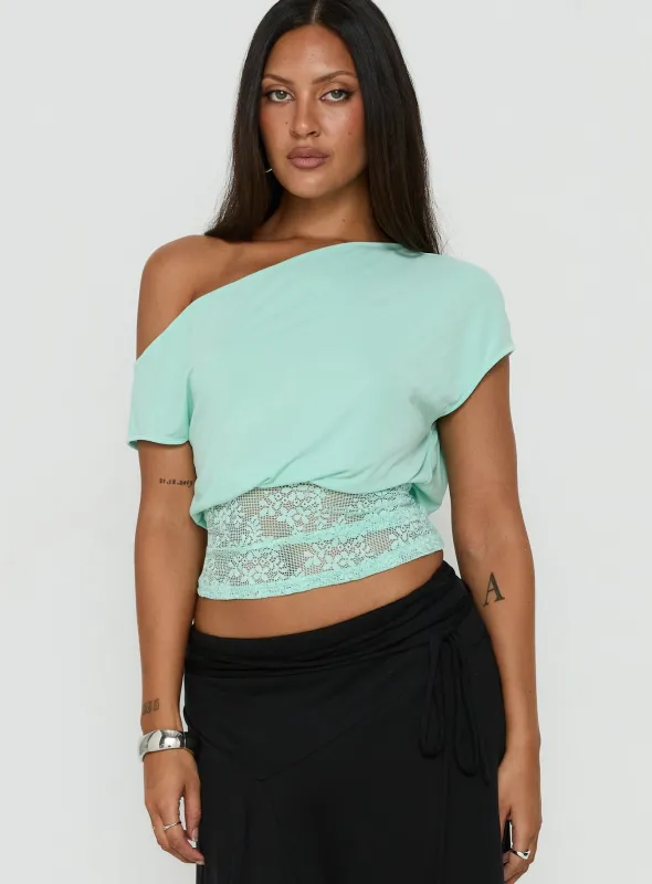 Marienna One Shoulder Lace Top Turquoise made by Princess Polly