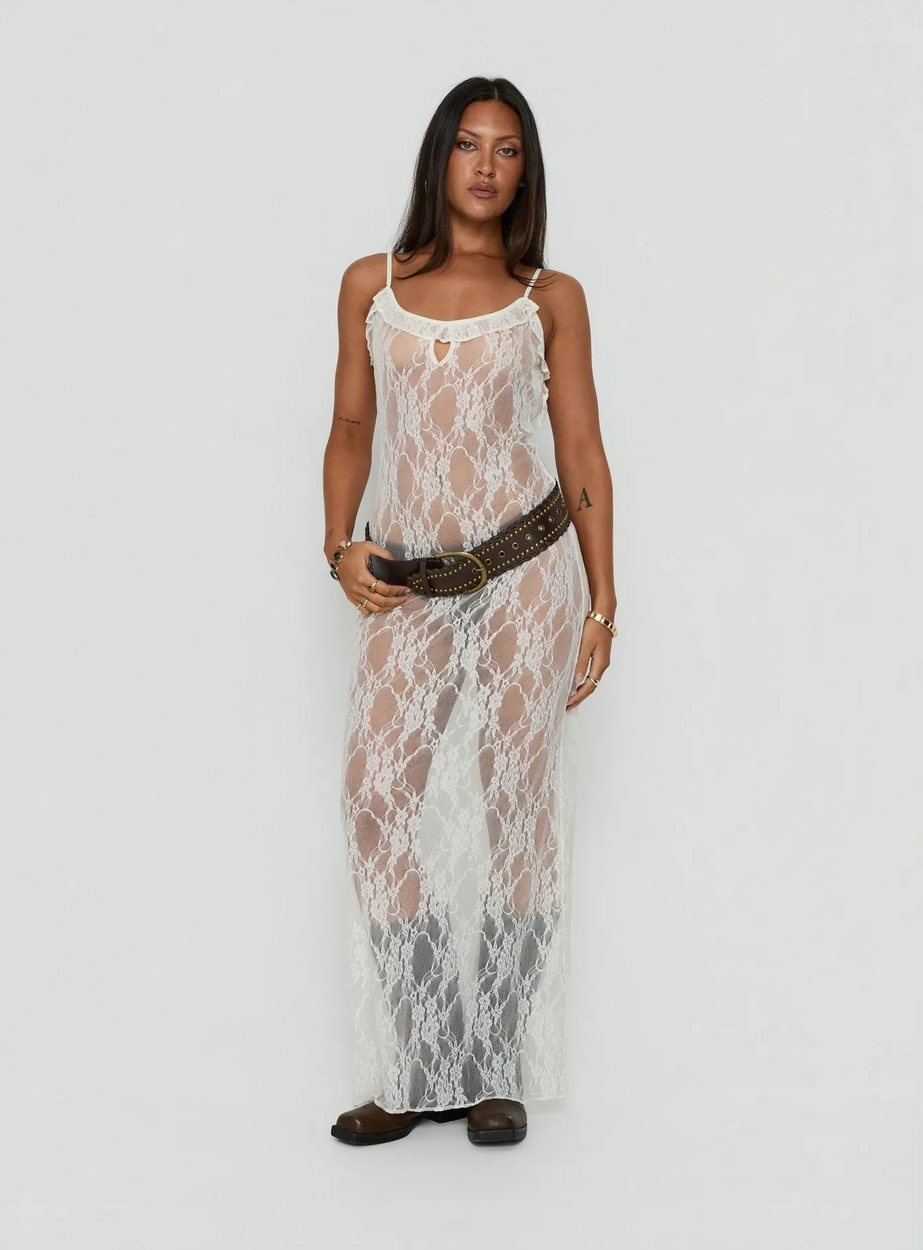 Wall Of Sound Sheer Lace Maxi Dress Antique White sold by Princess Polly product image thumbnail 2