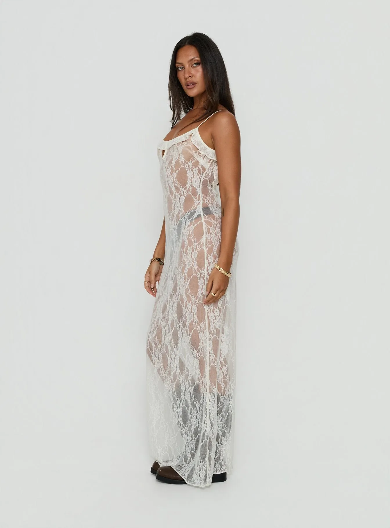 Wall Of Sound Sheer Lace Maxi Dress Antique White sold by Princess Polly product image thumbnail 4