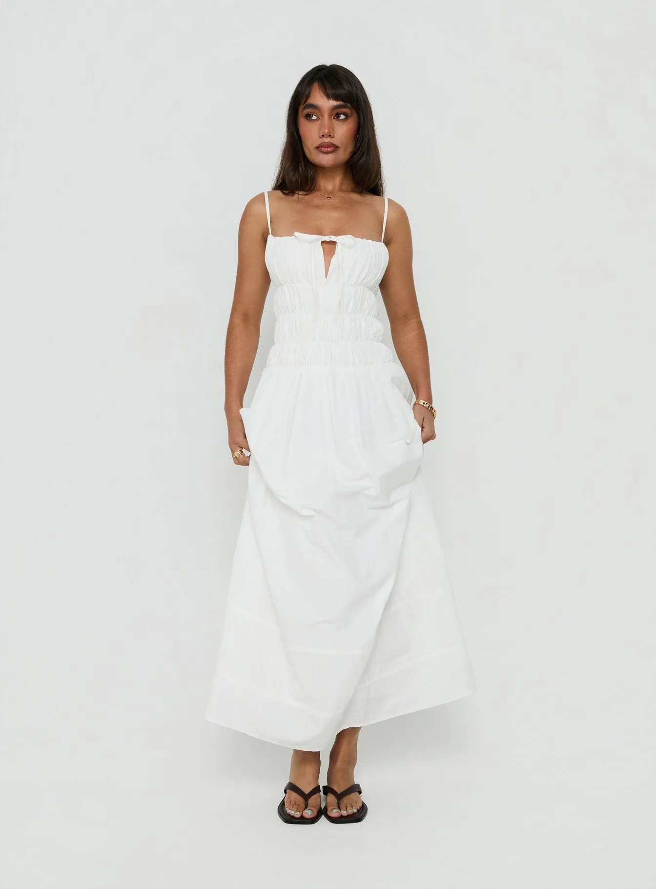 Loralei Shirred Maxi Dress White sold by Princess Polly product image thumbnail 3