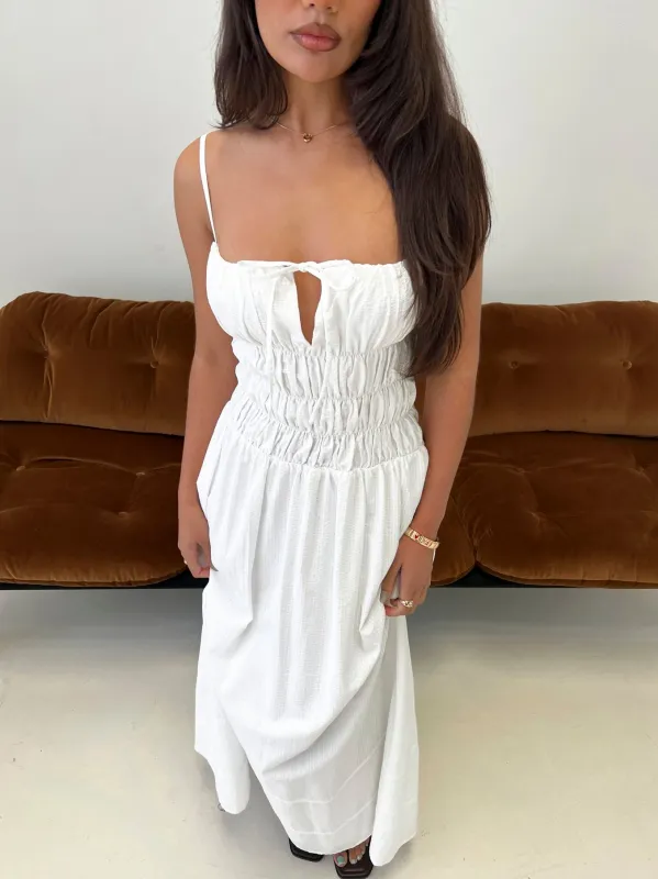 Loralei Shirred Maxi Dress White made by Princess Polly