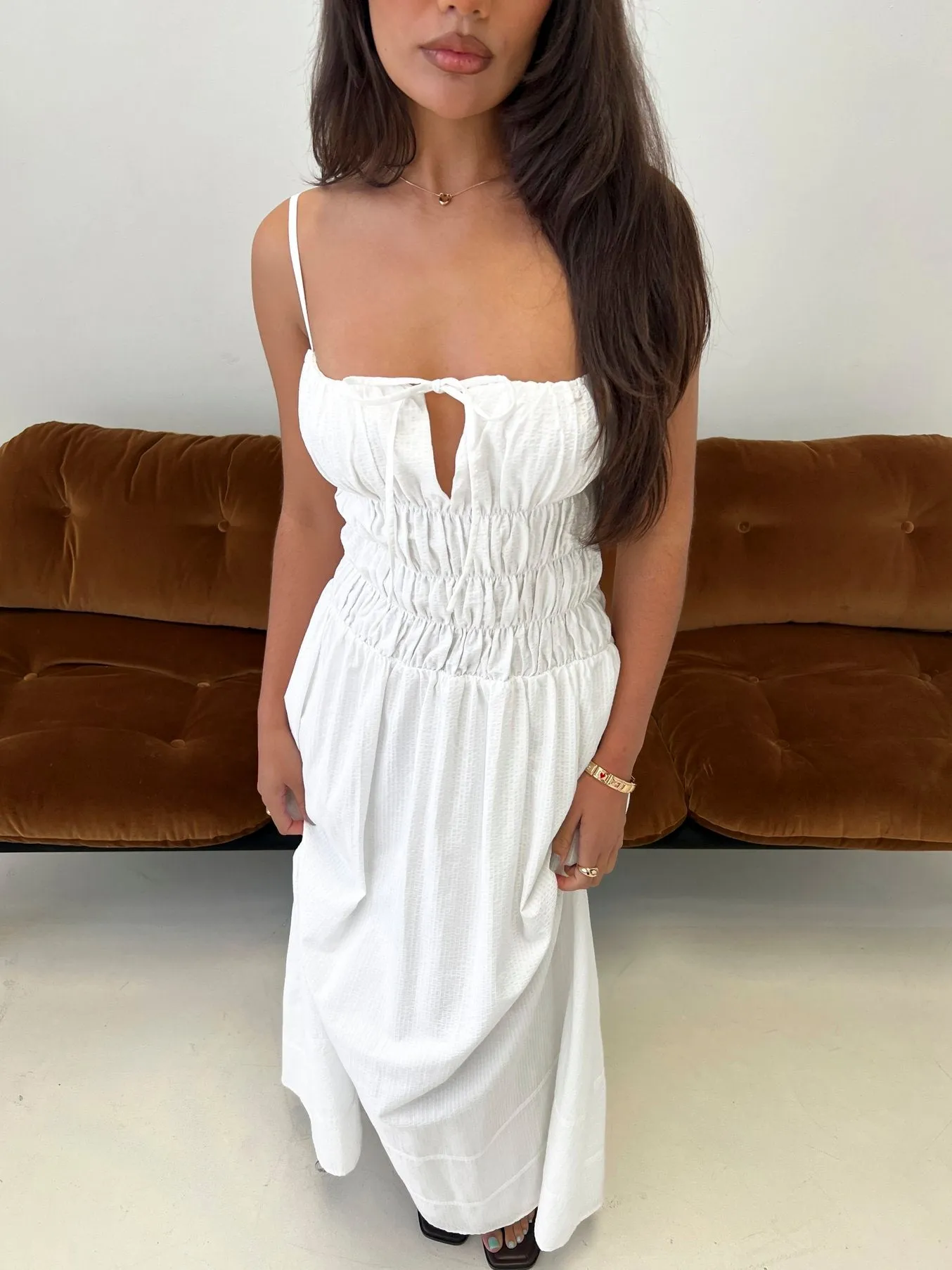 Loralei Shirred Maxi Dress White sold by Princess Polly