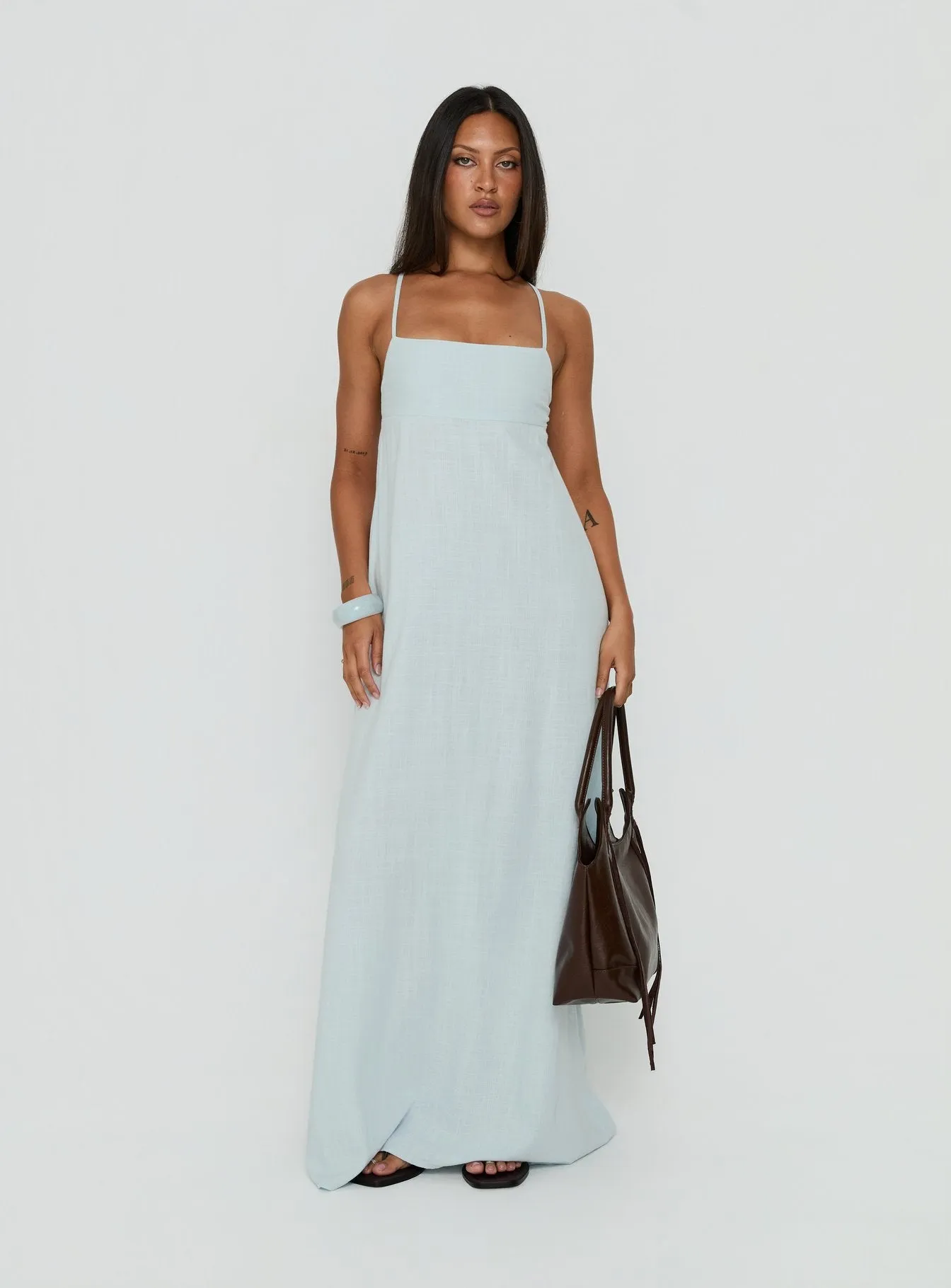 Solie Tie Back Maxi Dress Ice Blue sold by Princess Polly