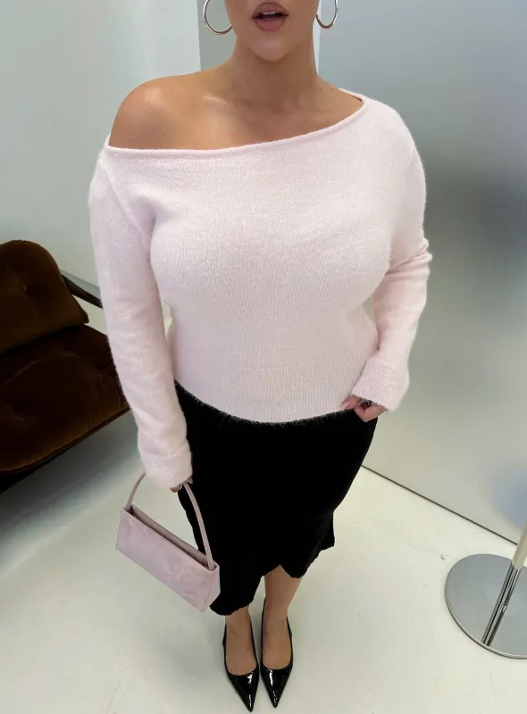 Selbey Fluffy Cinched Waist Off Shoulder Top Pink  Curve made by Princess Polly