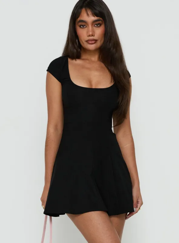 Bowee Fit and Flare Short Sleeve Mini Dress Black made by Princess Polly