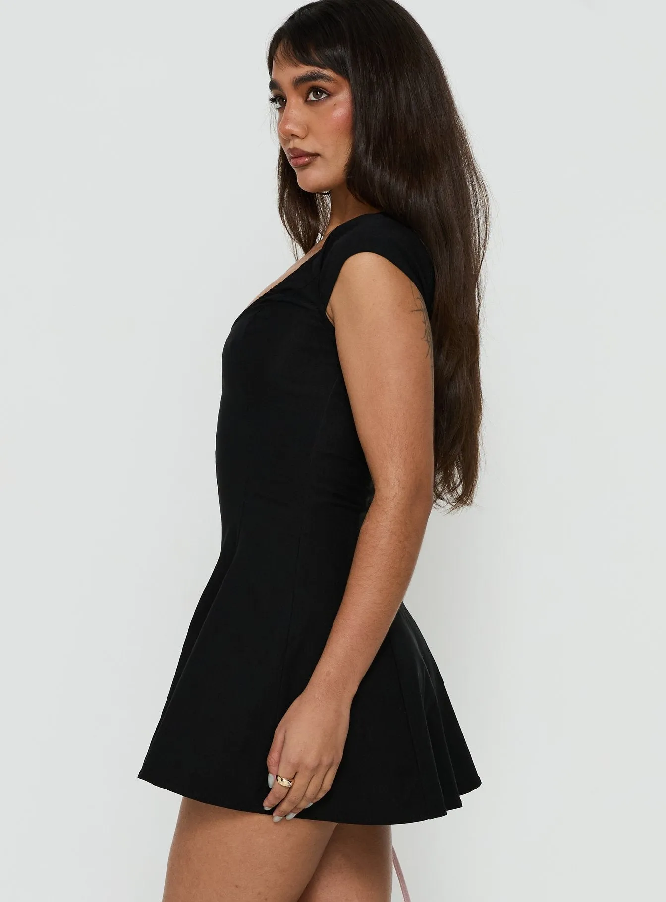 Bowee Fit and Flare Short Sleeve Mini Dress Black sold by Princess Polly product image thumbnail 3