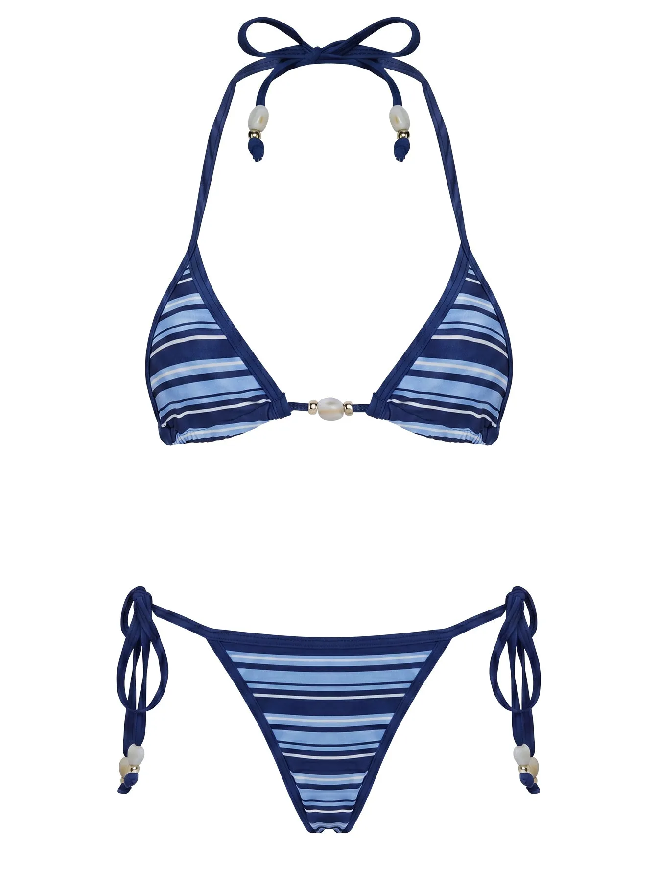 Mikaya Beaded Tie Side Bikini Bottoms Navy Stripe sold by Princess Polly product image thumbnail 5