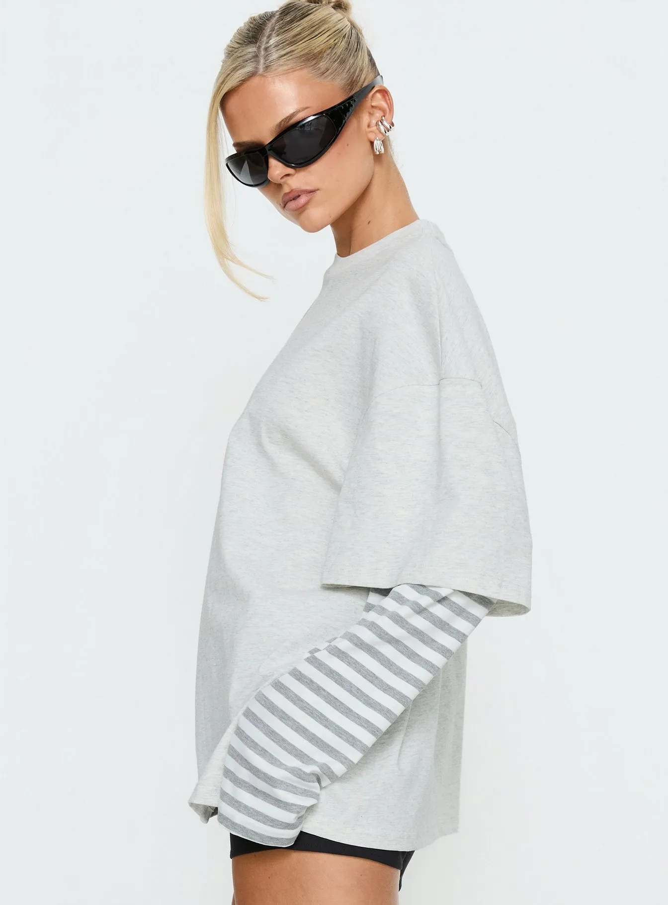 Ryann Long Sleeve Layered Top Grey / White Stripe sold by Princess Polly product image thumbnail 4