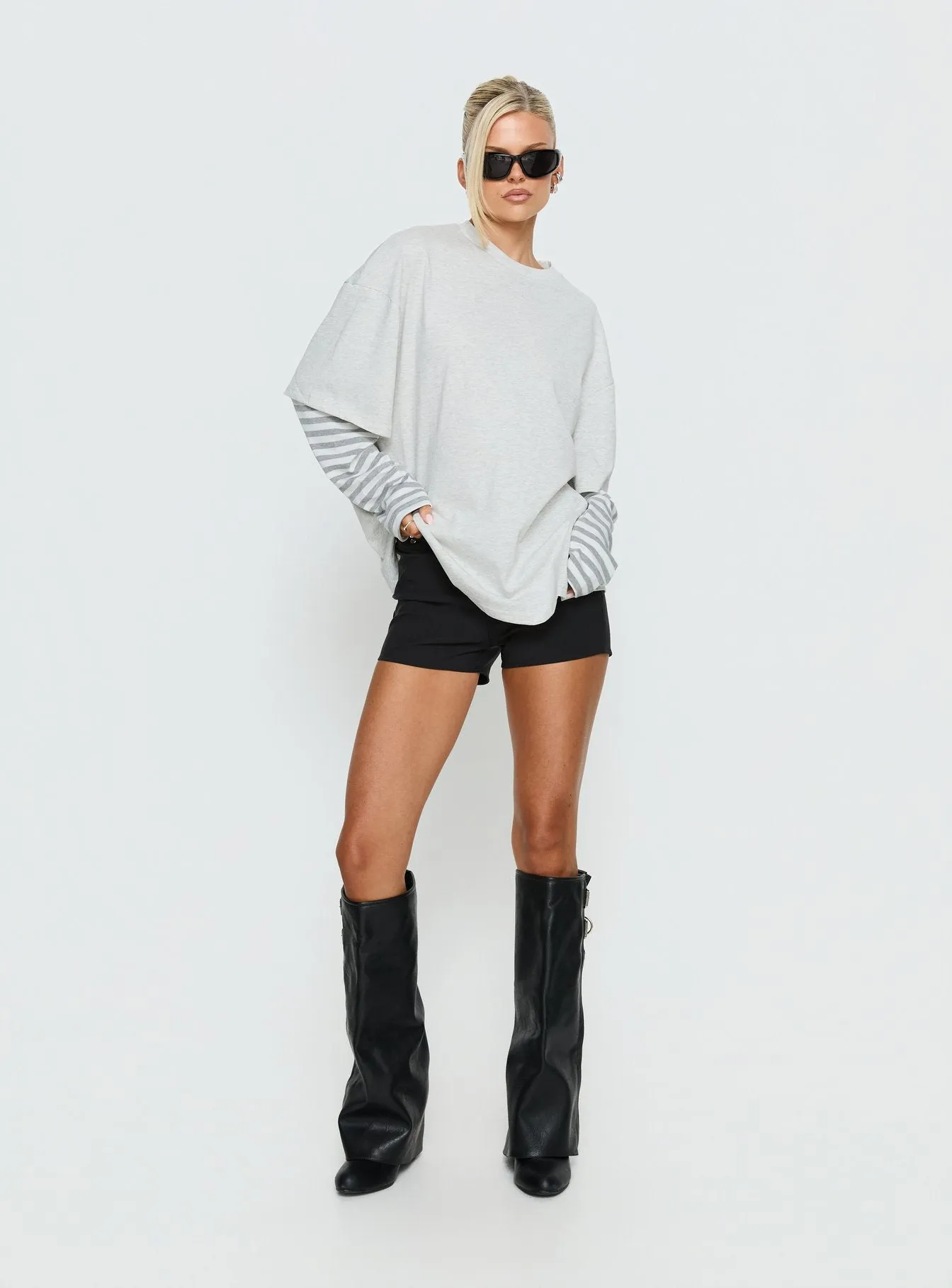 Ryann Long Sleeve Layered Top Grey / White Stripe sold by Princess Polly product image thumbnail 3
