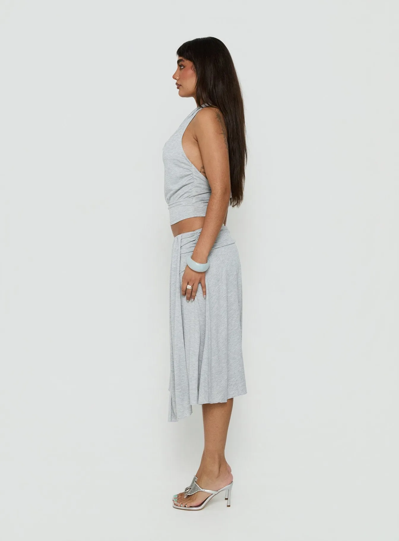 Iselda Draped Midi Skirt Grey Marle sold by Princess Polly product image thumbnail 4