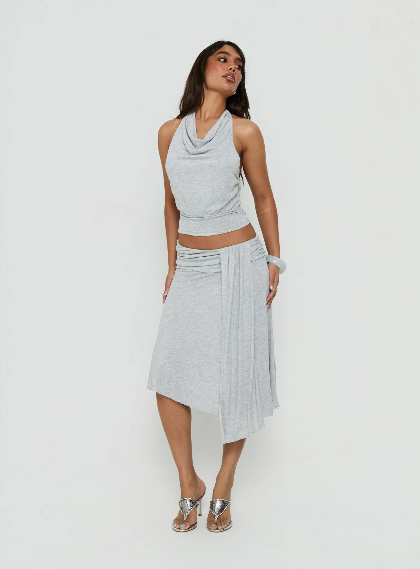 Iselda Draped Midi Skirt Grey Marle sold by Princess Polly product image thumbnail 2