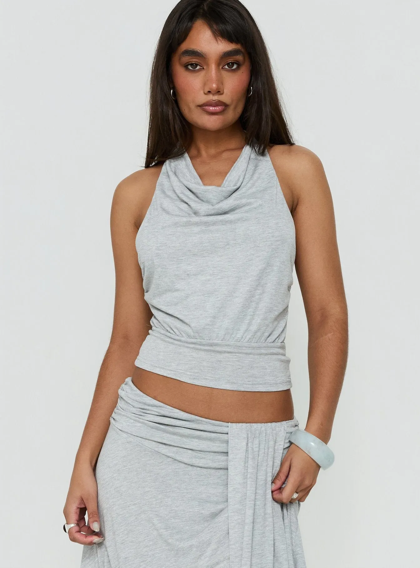 Adreana Halter Jersey Top Grey Marle sold by Princess Polly product image thumbnail 2