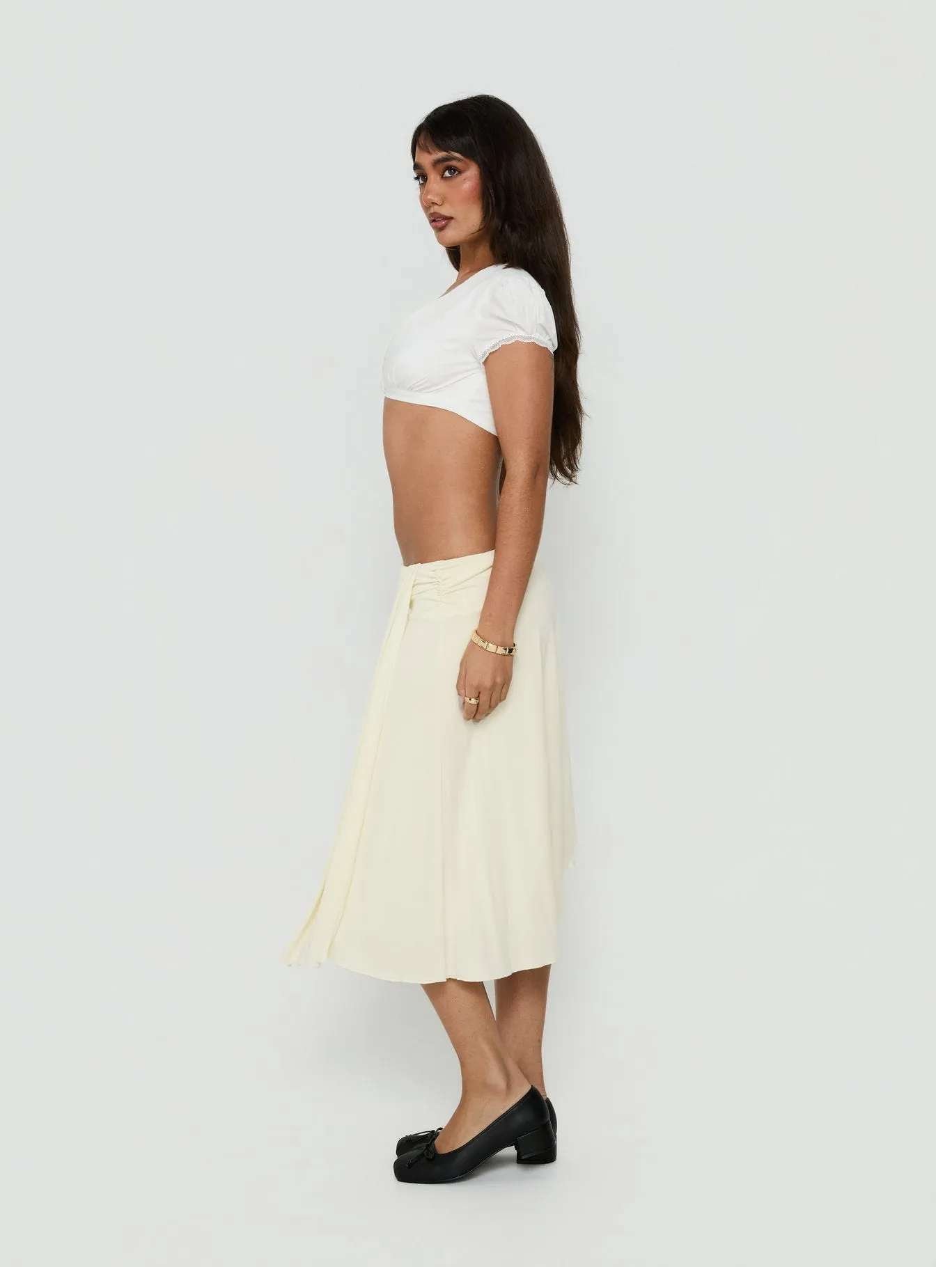 Iselda Draped Midi Skirt Cream sold by Princess Polly product image thumbnail 4