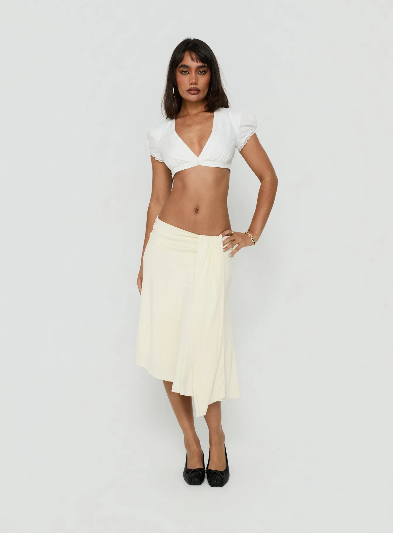 Iselda Draped Midi Skirt Cream sold by Princess Polly product image thumbnail 2
