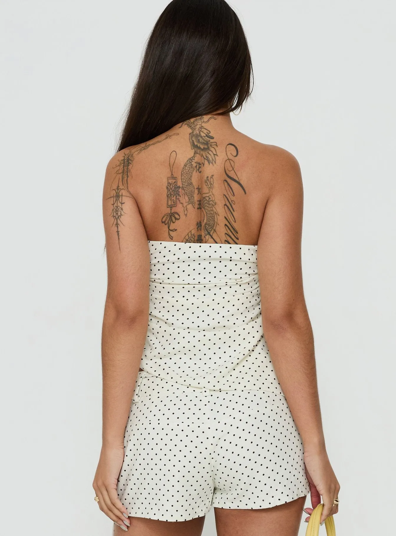 Defined Strapless Gathered Linen Blend Top Cream Polka Dot sold by Princess Polly product image thumbnail 5