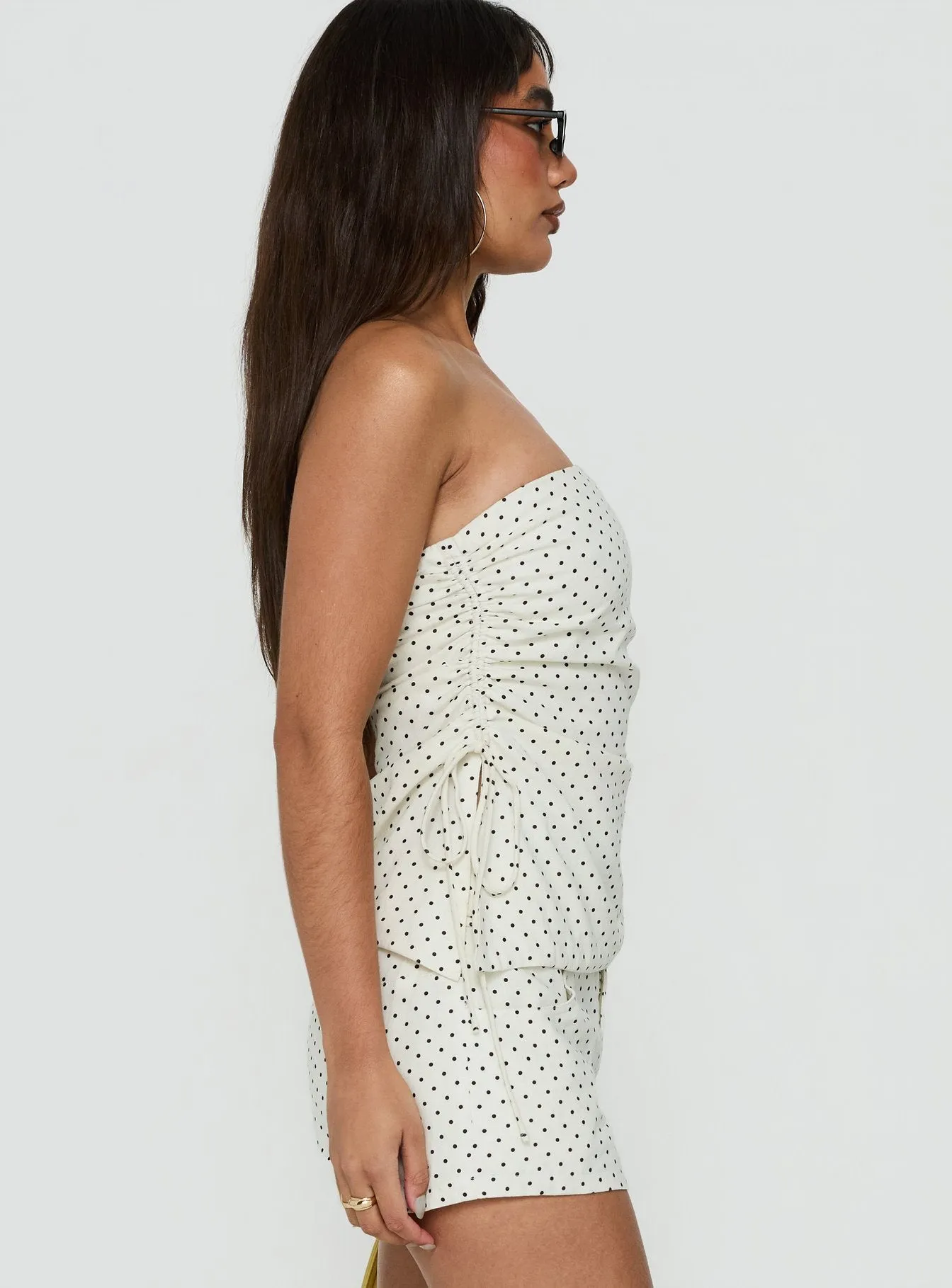Defined Strapless Gathered Linen Blend Top Cream Polka Dot sold by Princess Polly product image thumbnail 4