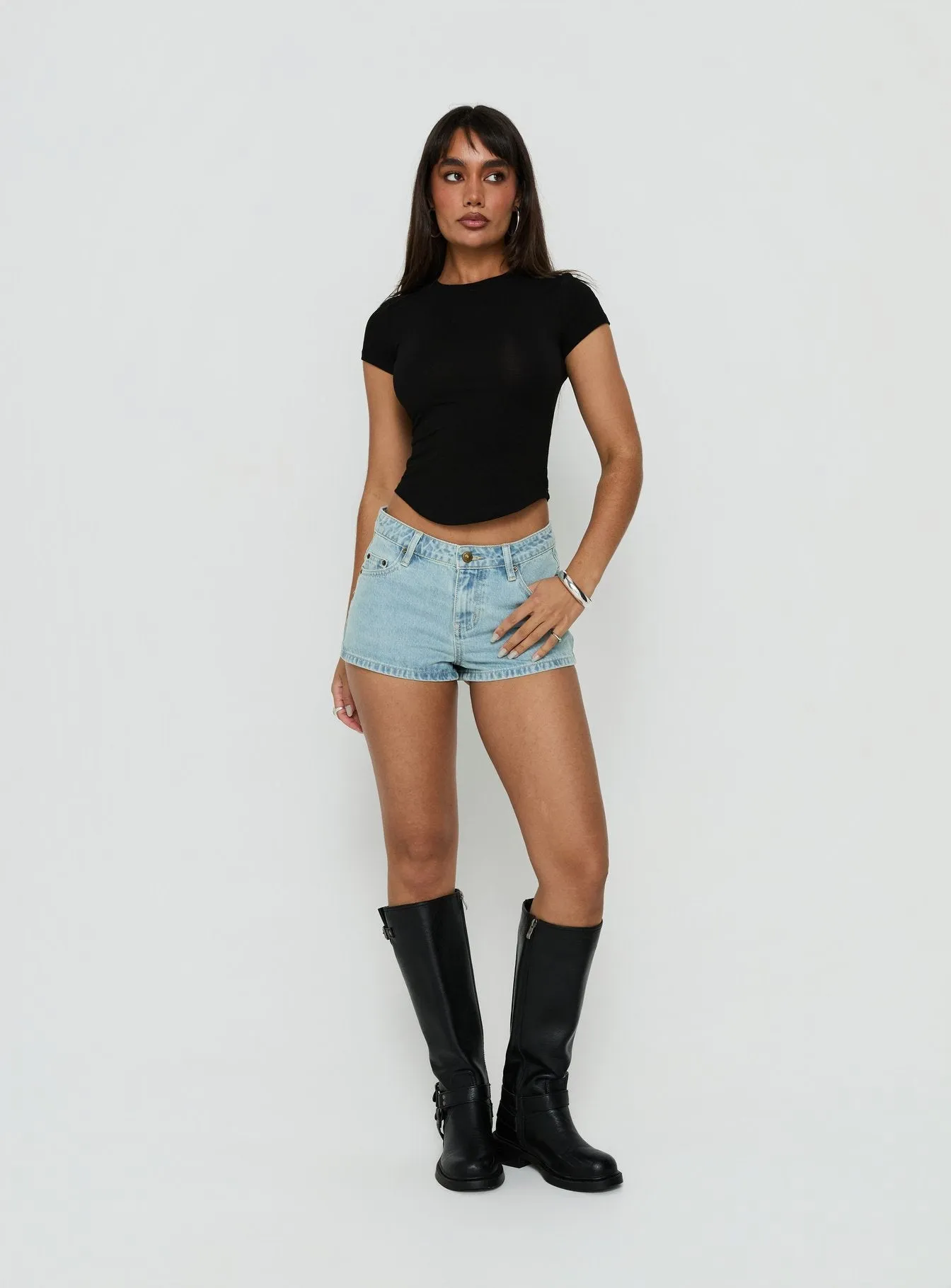 Valentinna Short Sleeve Curved Hem Top Black sold by Princess Polly product image thumbnail 3