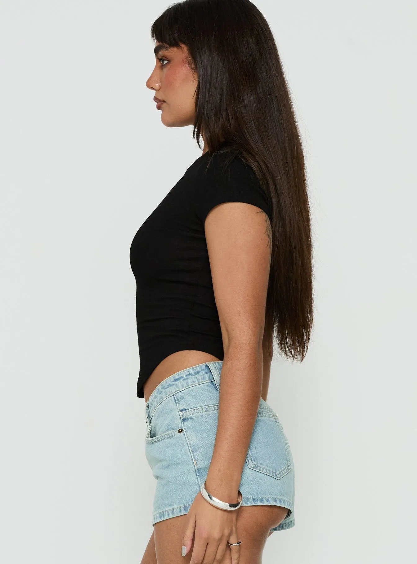 Valentinna Short Sleeve Curved Hem Top Black sold by Princess Polly product image thumbnail 4