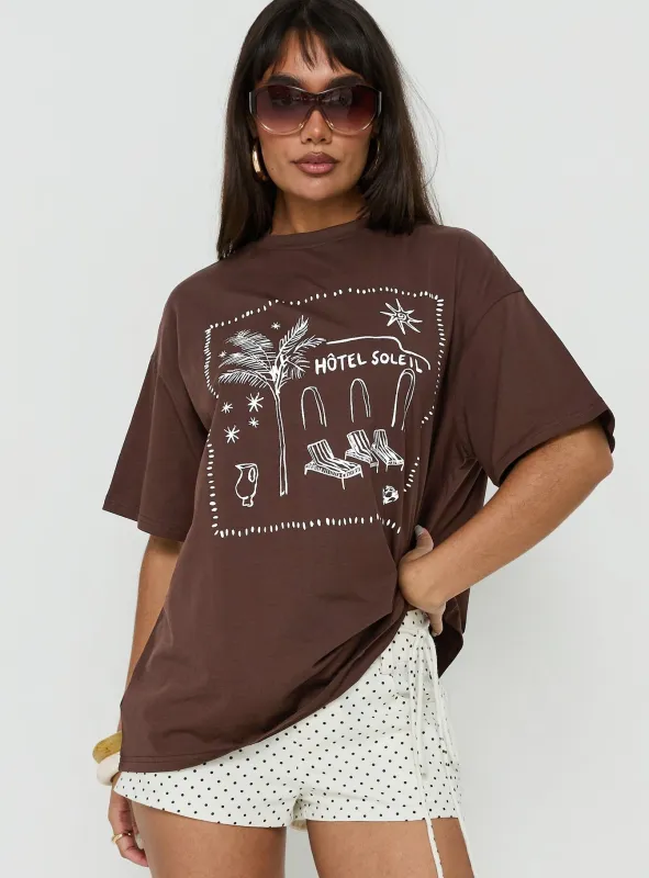 Hotel Sole Oversized Graphic Tee Brown made by Princess Polly