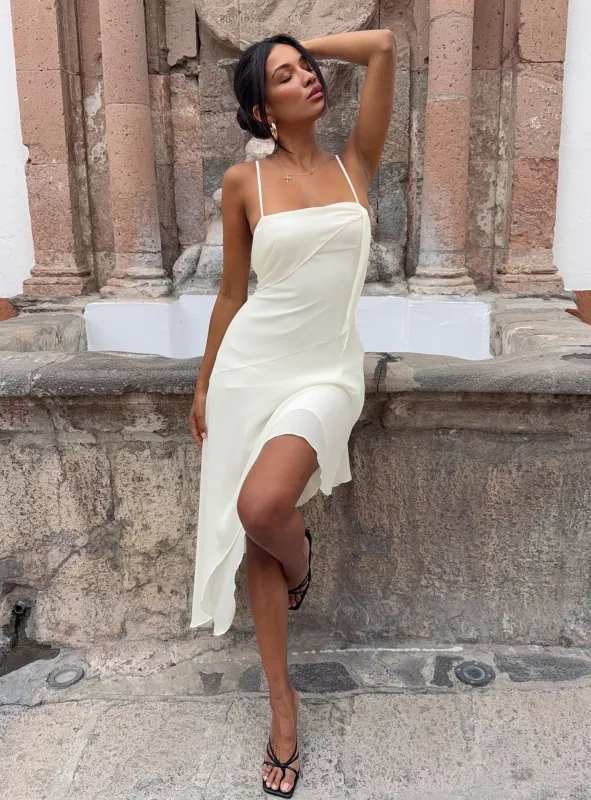 Massey Bust Draping Low Back Midi Dress Off White made by Princess Polly