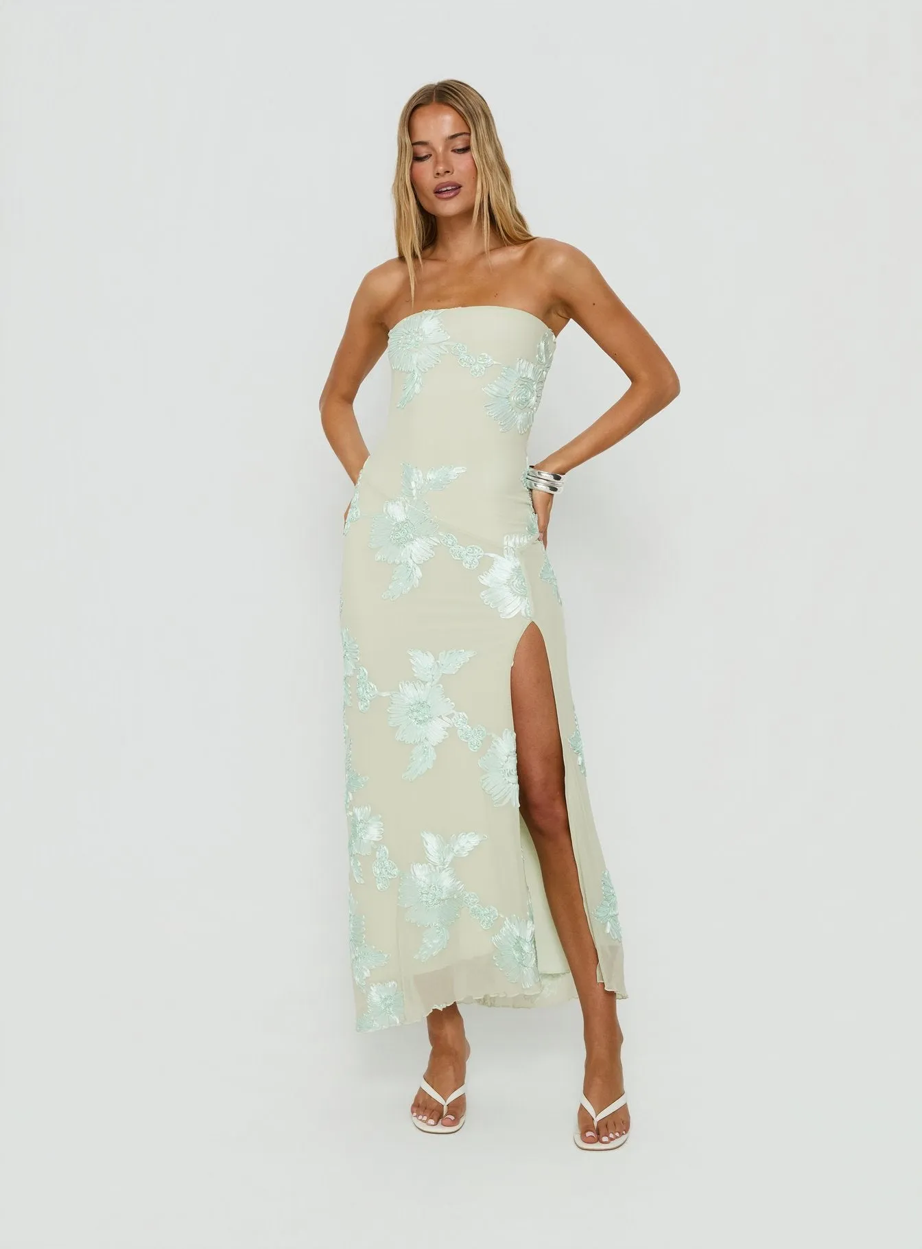 Maribeth Strapless Floral Maxi Dress Mint sold by Princess Polly product image thumbnail 3