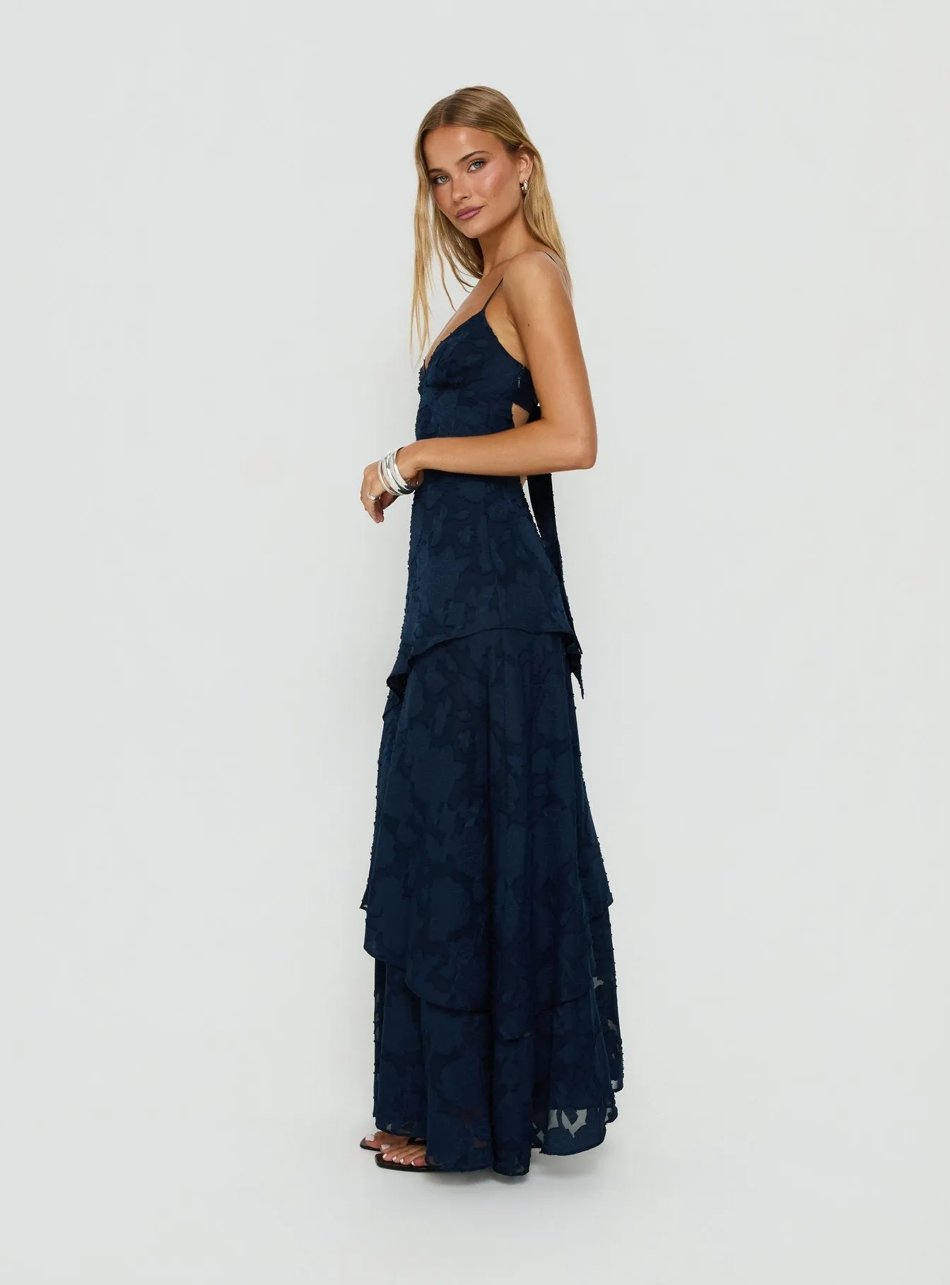 Lyricah Tiered Tie Back Maxi Dress Navy sold by Princess Polly product image thumbnail 4