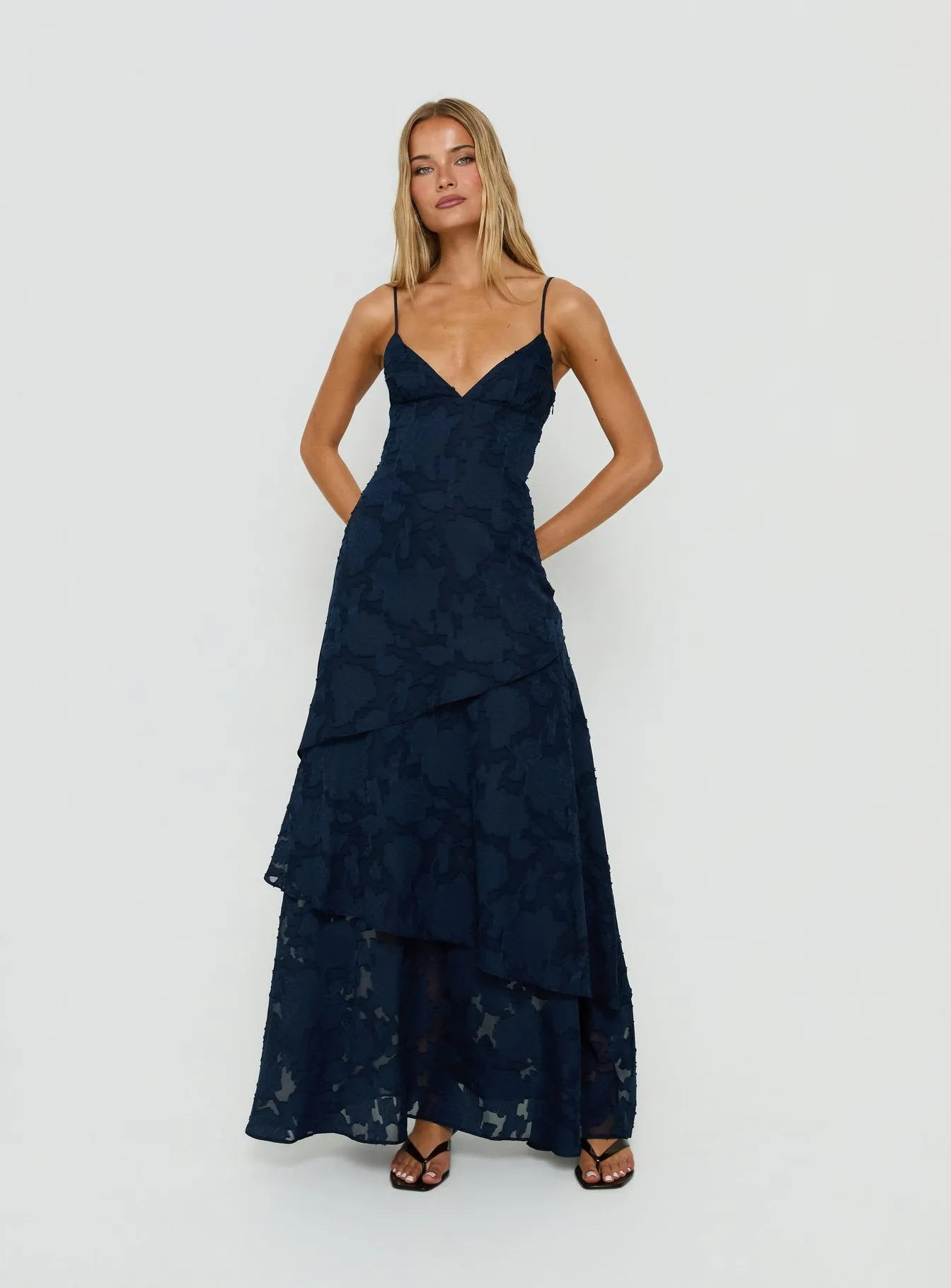 Lyricah Tiered Tie Back Maxi Dress Navy sold by Princess Polly product image thumbnail 2