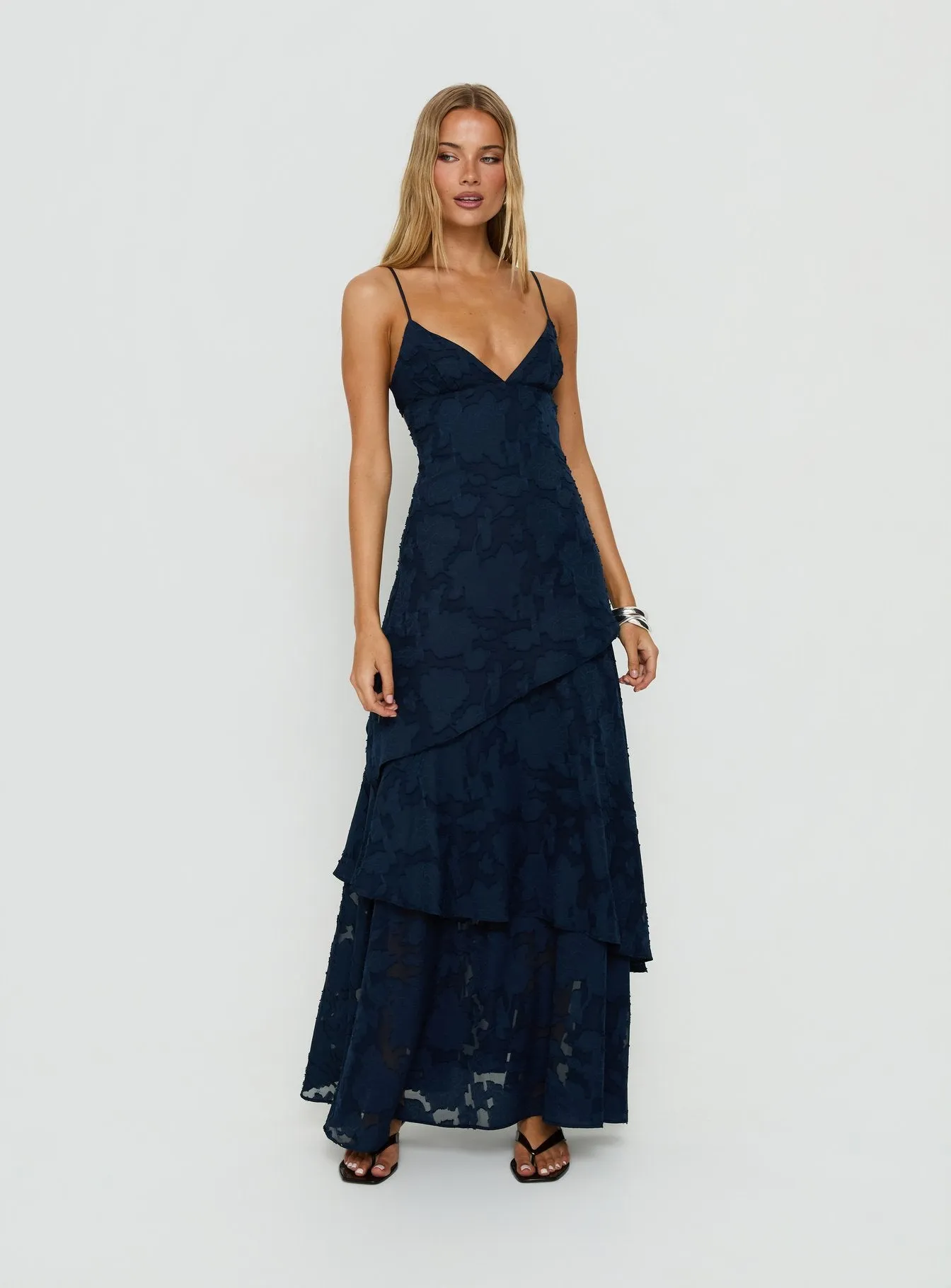 Lyricah Tiered Tie Back Maxi Dress Navy sold by Princess Polly product image thumbnail 3