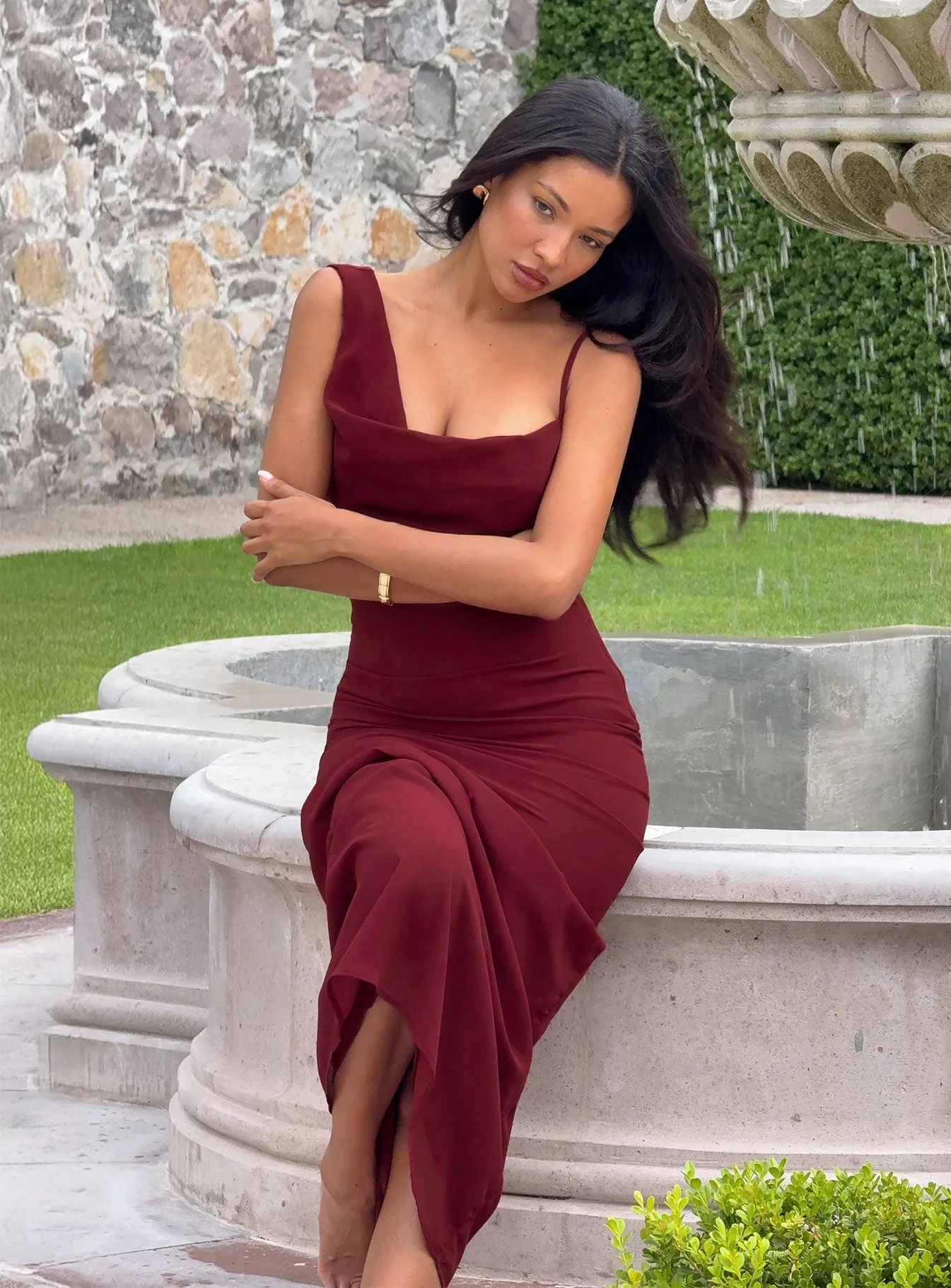 Laurisa Draped Maxi Dress Wine sold by Princess Polly