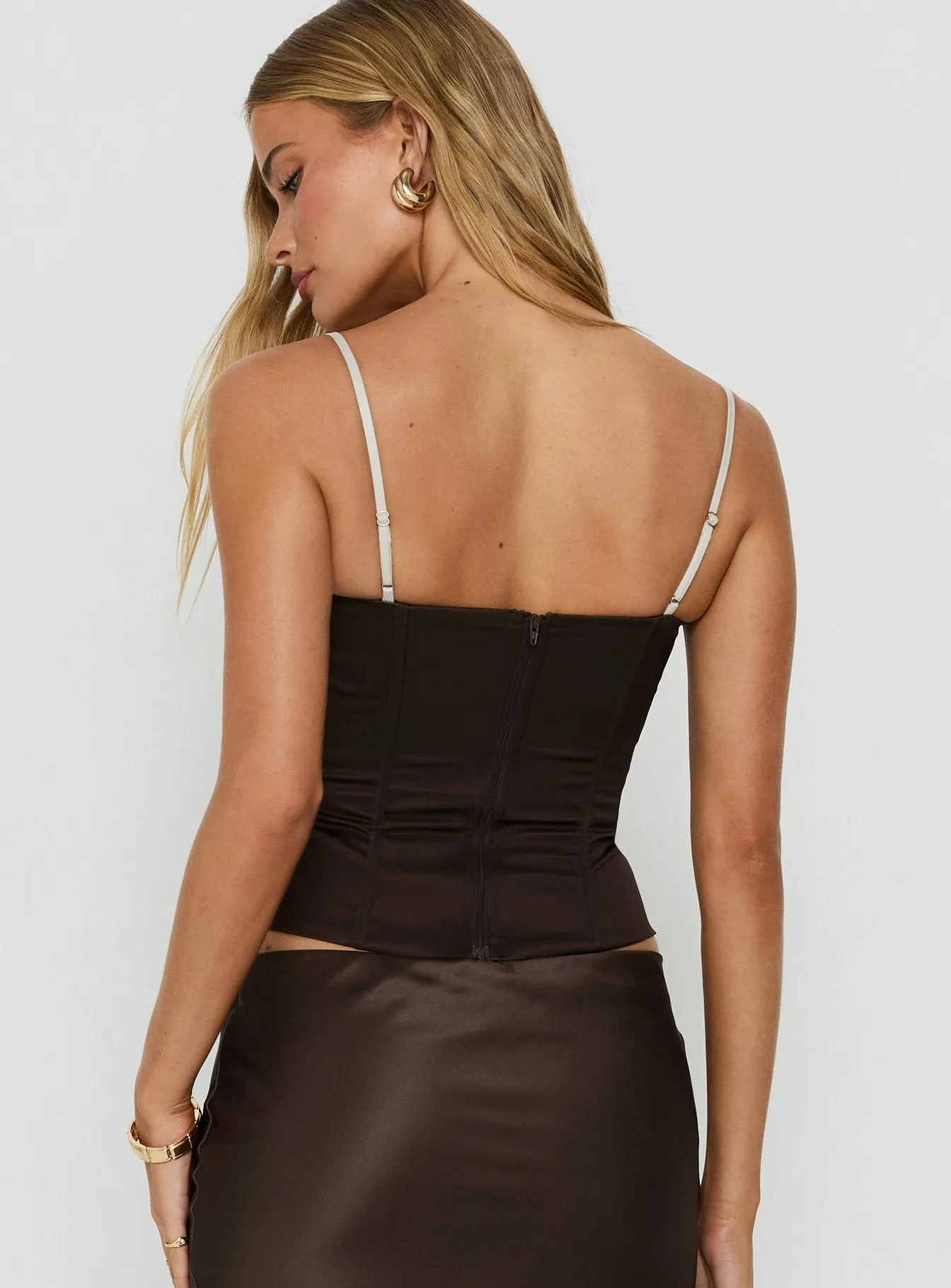 Somani Layered Corset Top Chocolate / White sold by Princess Polly product image thumbnail 5