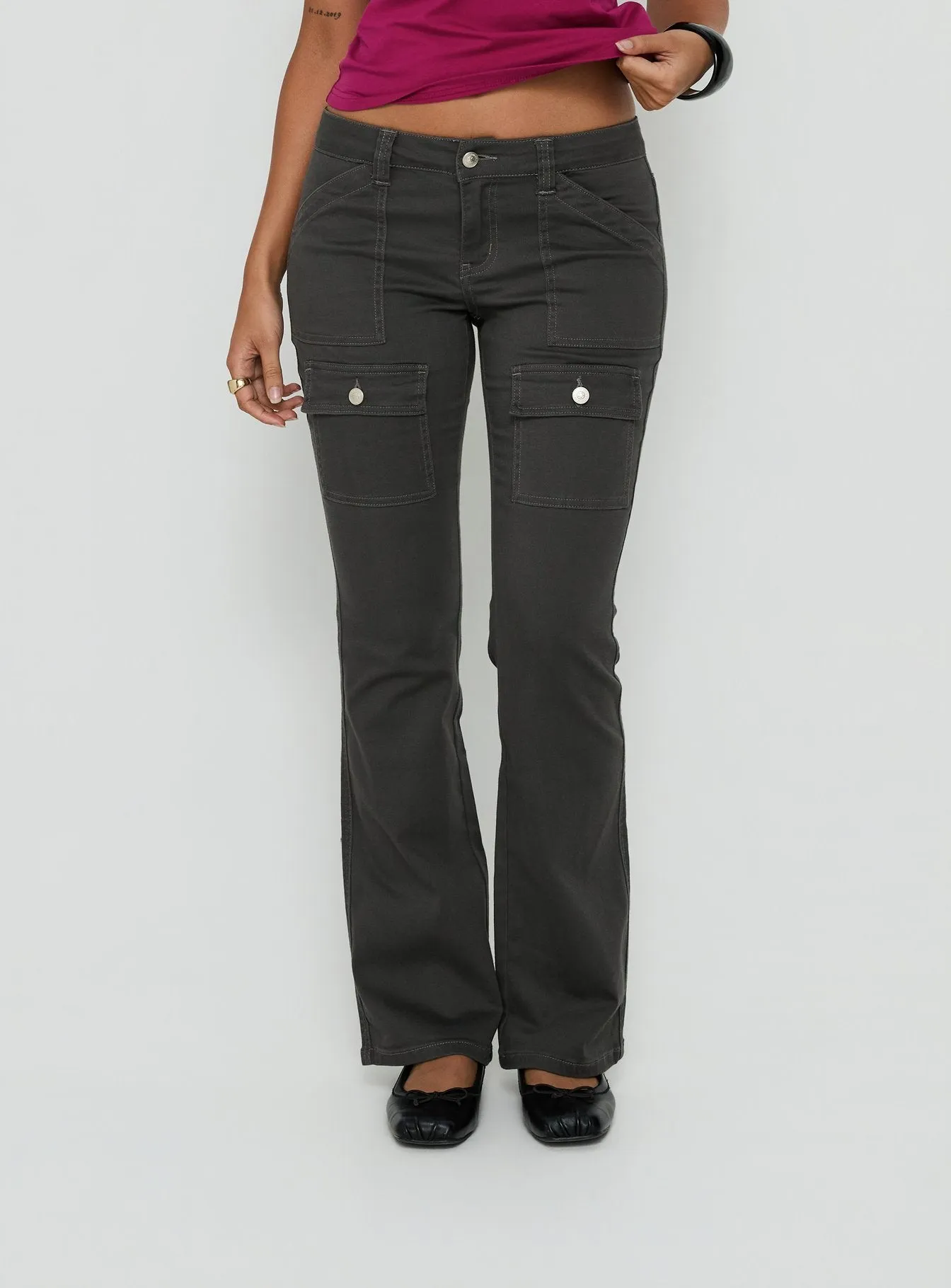 Trust Fund Low Rise Bootleg Cargo Pants Charcoal sold by Princess Polly product image thumbnail 2