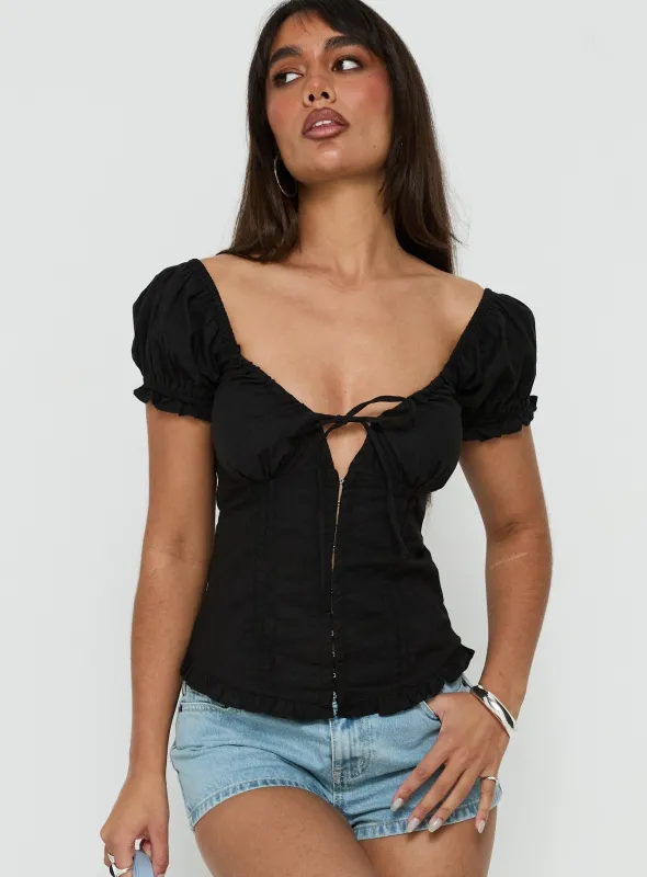 Fabiella Puff Sleeve Blouse Top Black made by Princess Polly