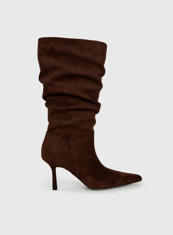 Such A Charmer Faux Suede Scrunch Boot Chocolate made by Princess Polly